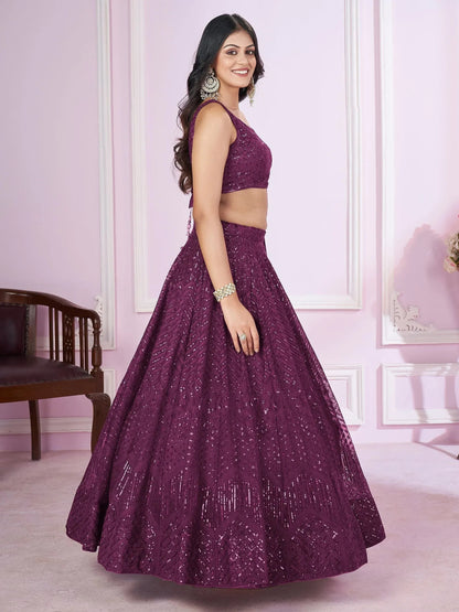 Tulsi Art Beautiful Purple Sequins Soft Net Function Wear Lehenga Choli