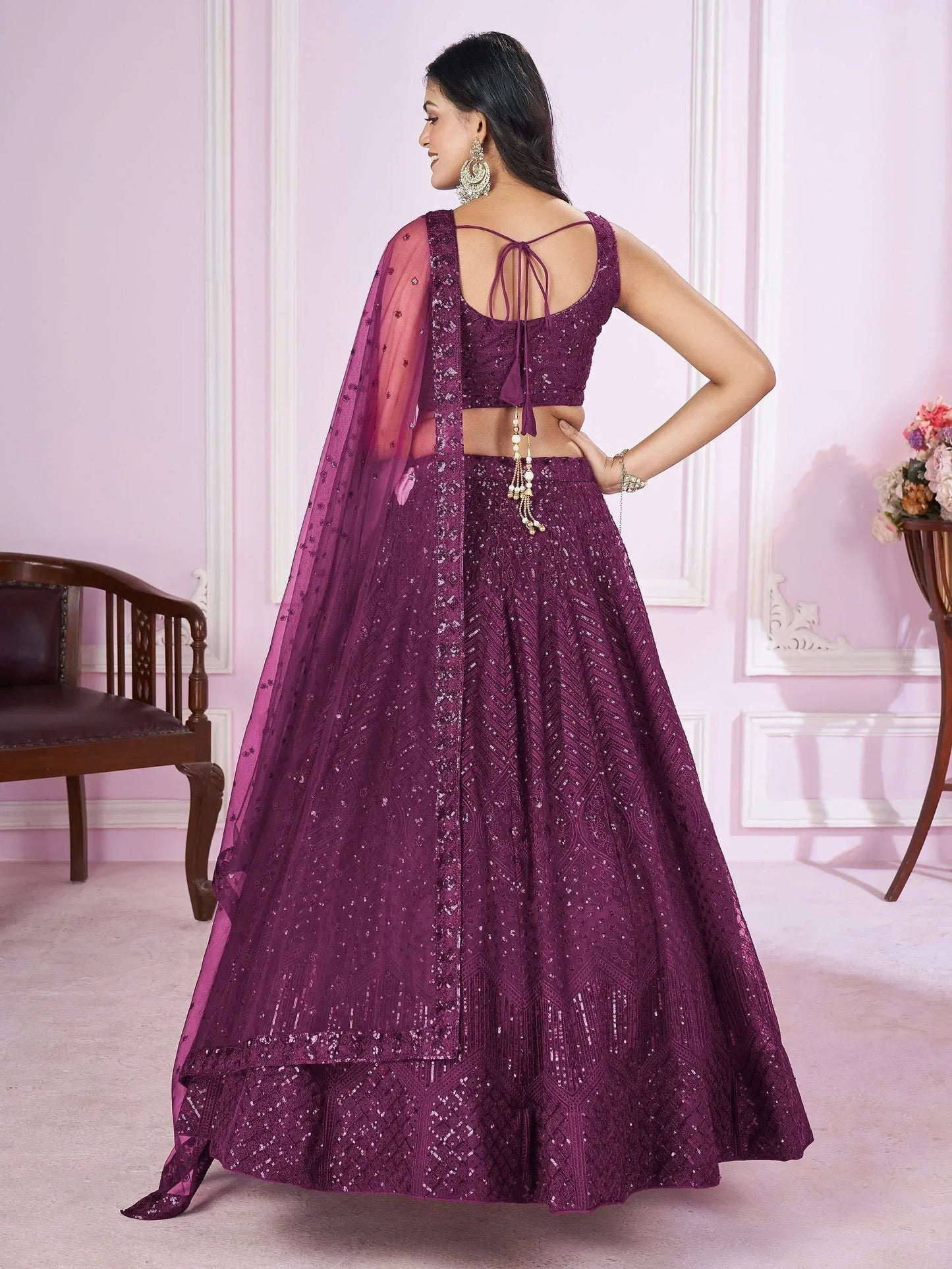 Tulsi Art Beautiful Purple Sequins Soft Net Function Wear Lehenga Choli