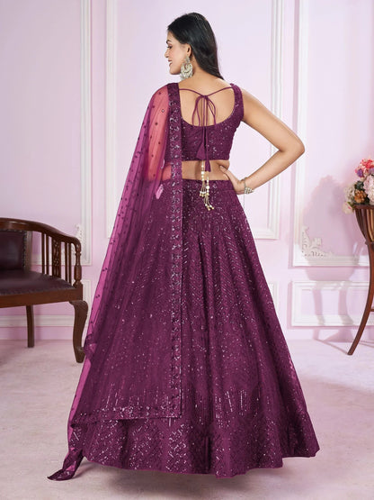 Tulsi Art Beautiful Purple Sequins Soft Net Function Wear Lehenga Choli