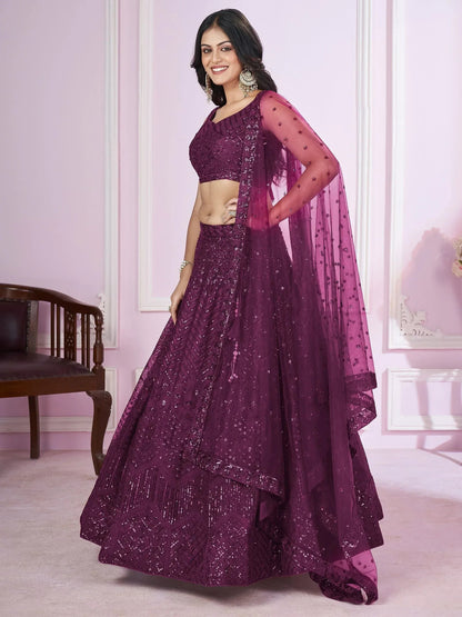 Tulsi Art Beautiful Purple Sequins Soft Net Function Wear Lehenga Choli