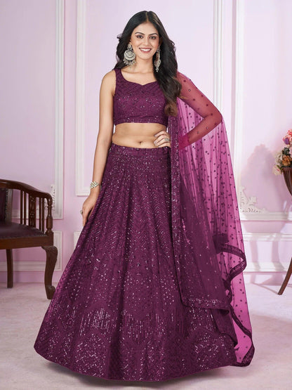 Tulsi Art Beautiful Purple Sequins Soft Net Function Wear Lehenga Choli