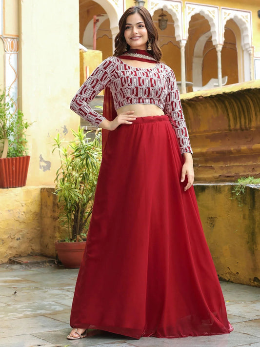 Tulsi Art Beautiful Red Sequins Georgette Function Wear Lehenga Choli