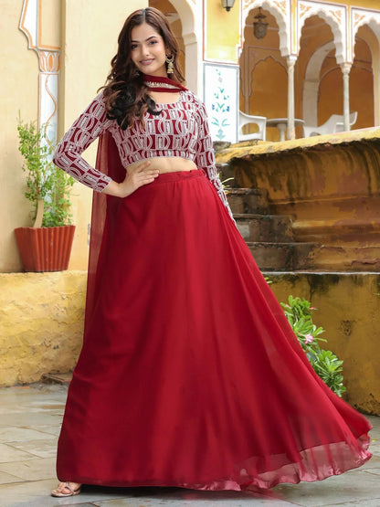 Tulsi Art Beautiful Red Sequins Georgette Function Wear Lehenga Choli