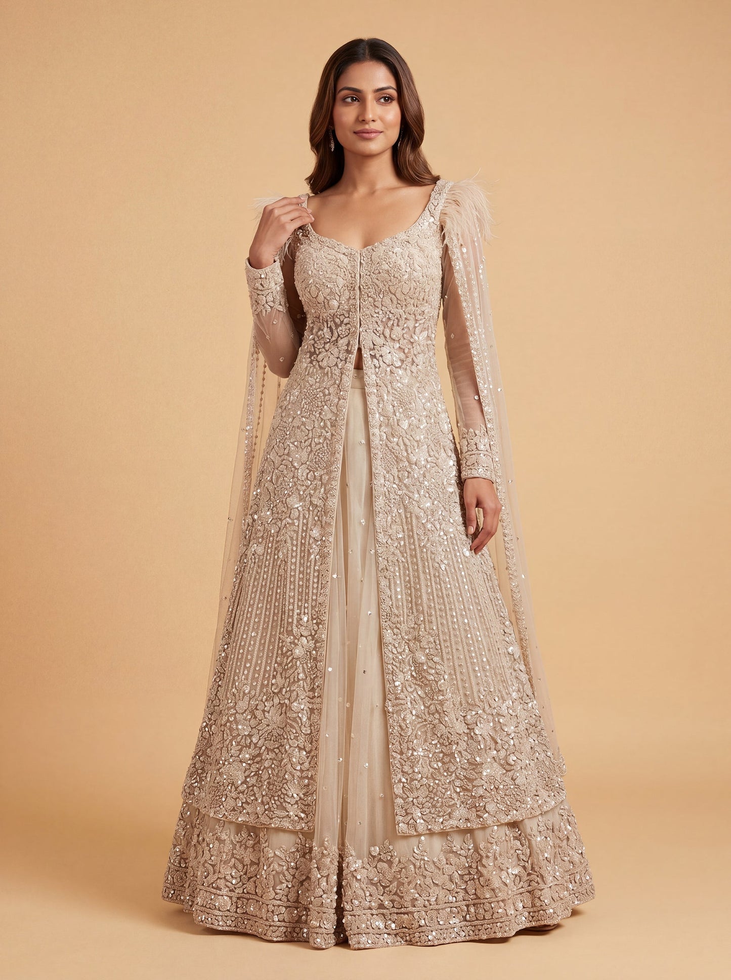 Beige Bridal Contemporary Handwork Lehenga