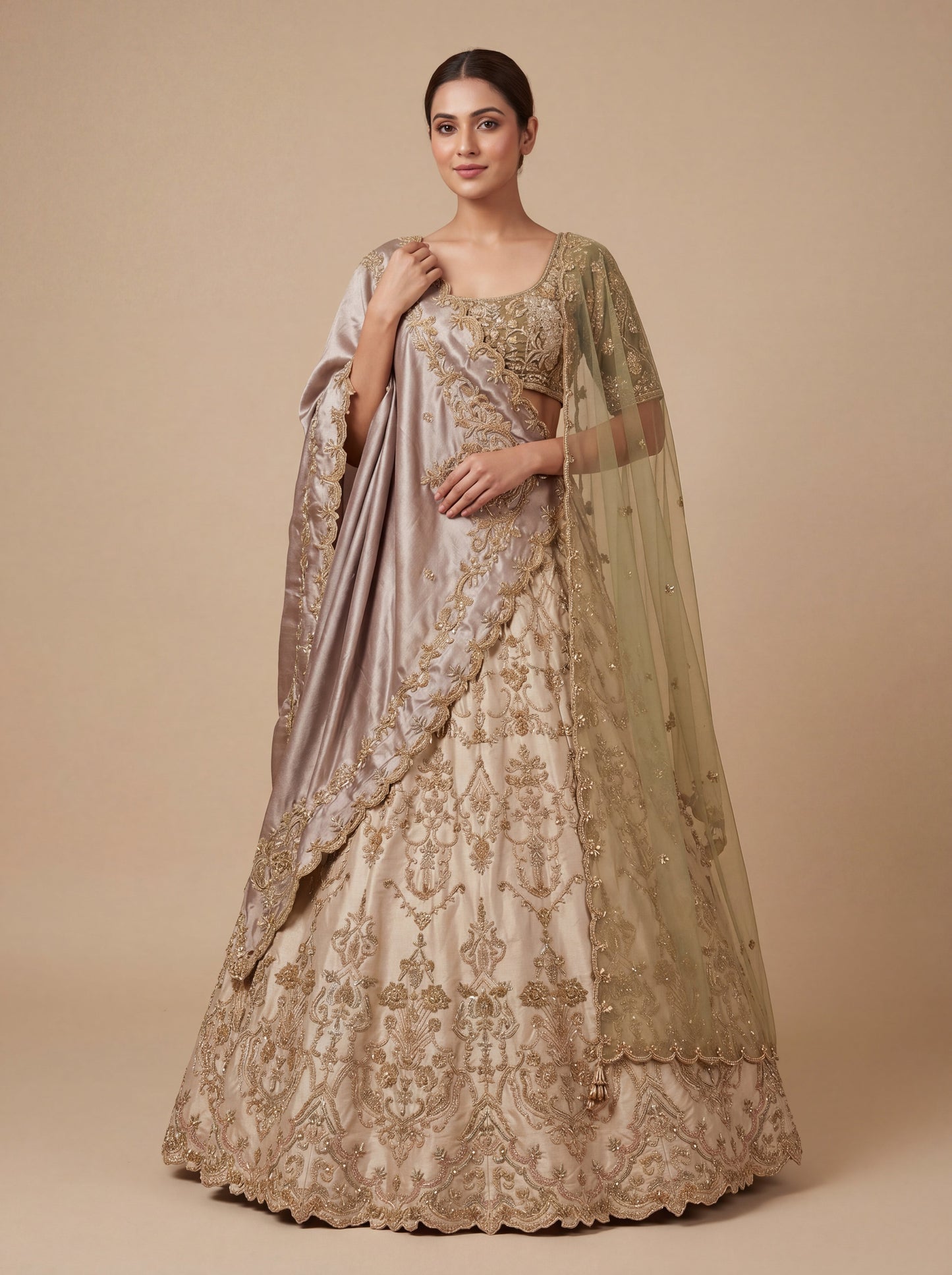 Beige Bridal Lehenga With Flared Elegance Rich Texture