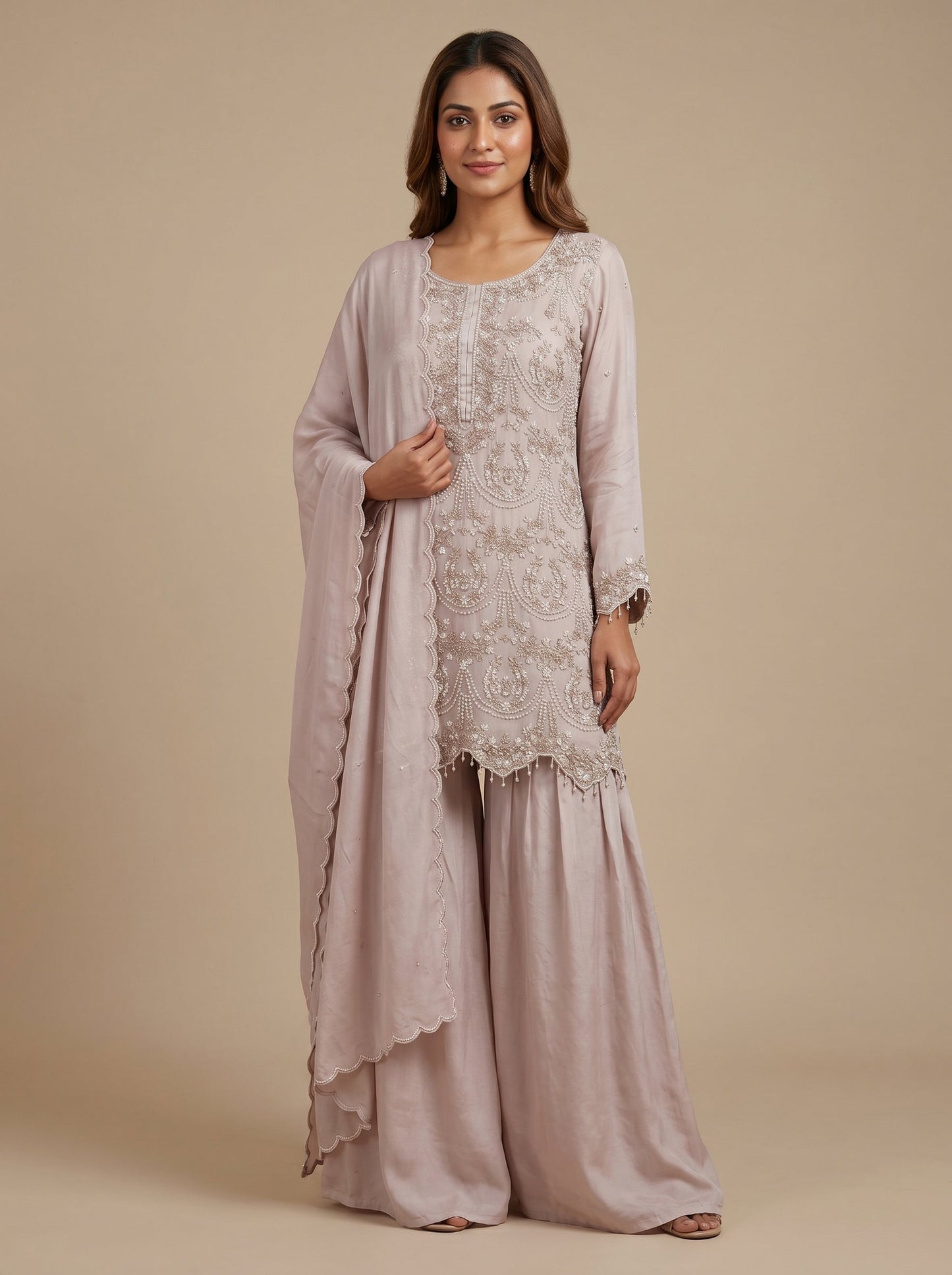 Beige Canvas Sharara Set
