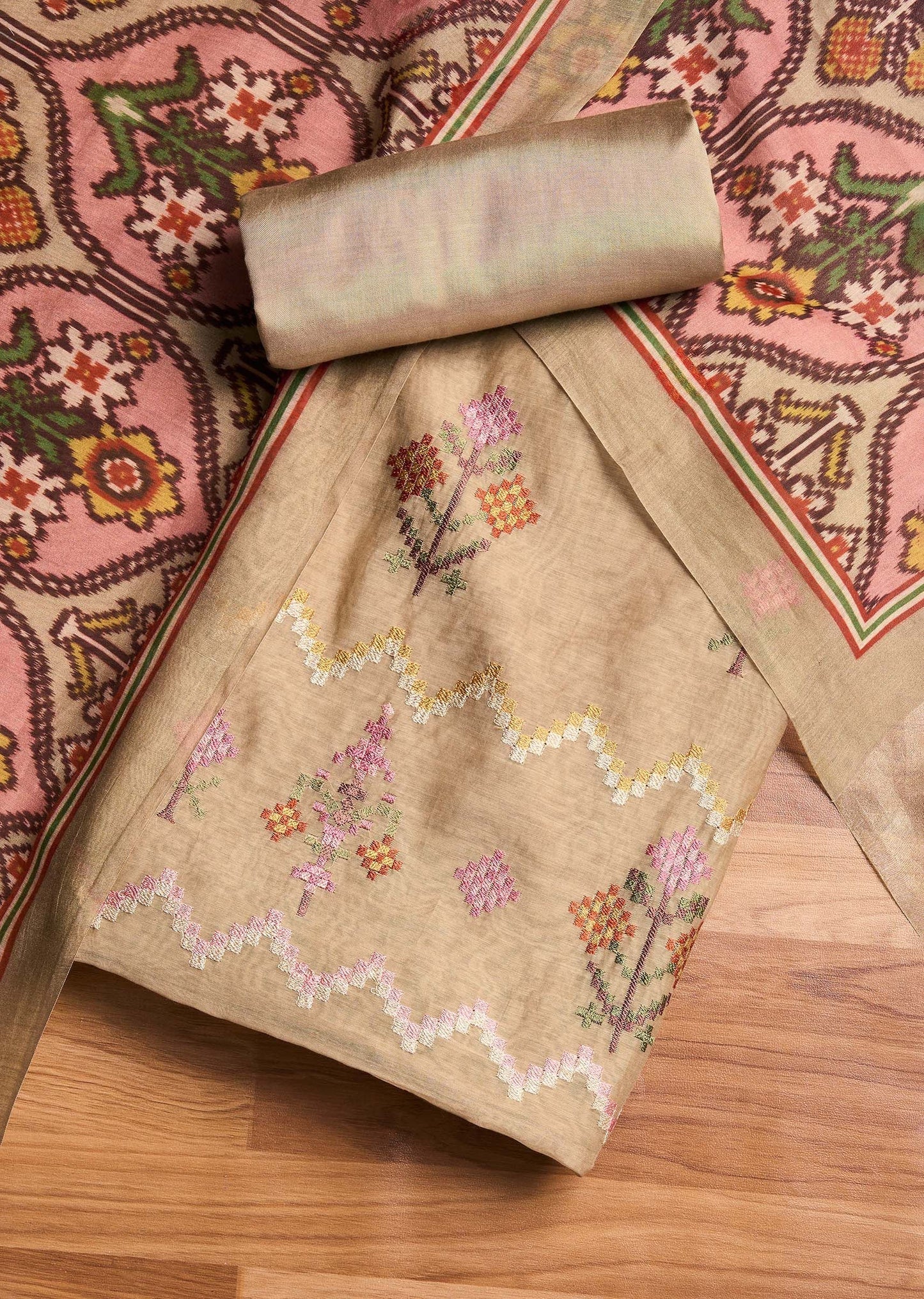 Beige Chanderi Suit