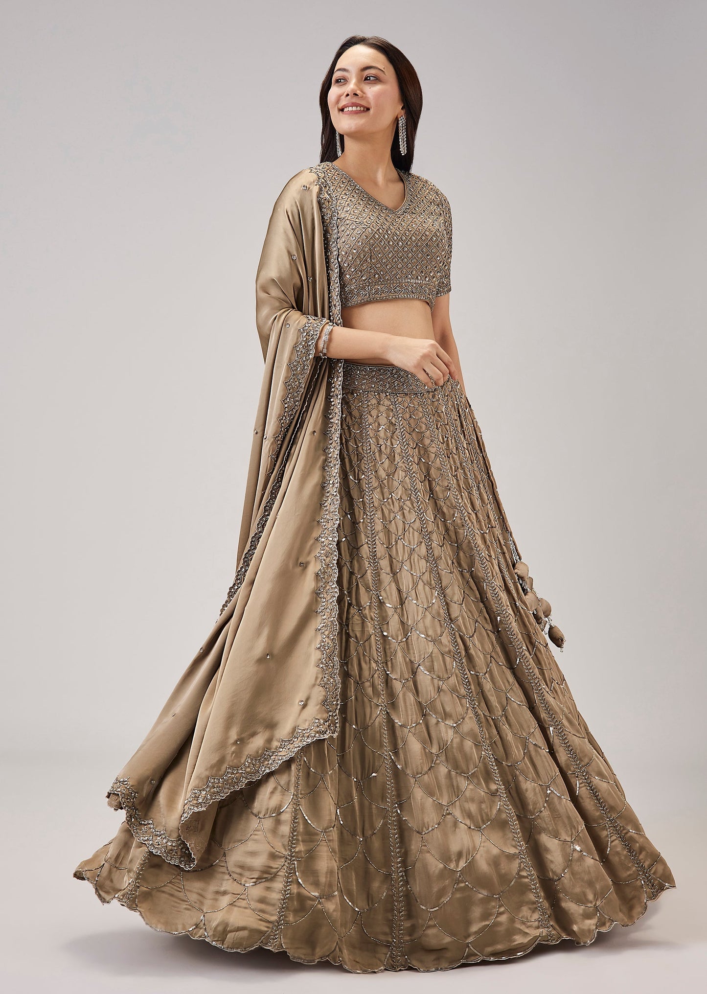 Beige Cut Dana With Sequins Embroidered Lehenga