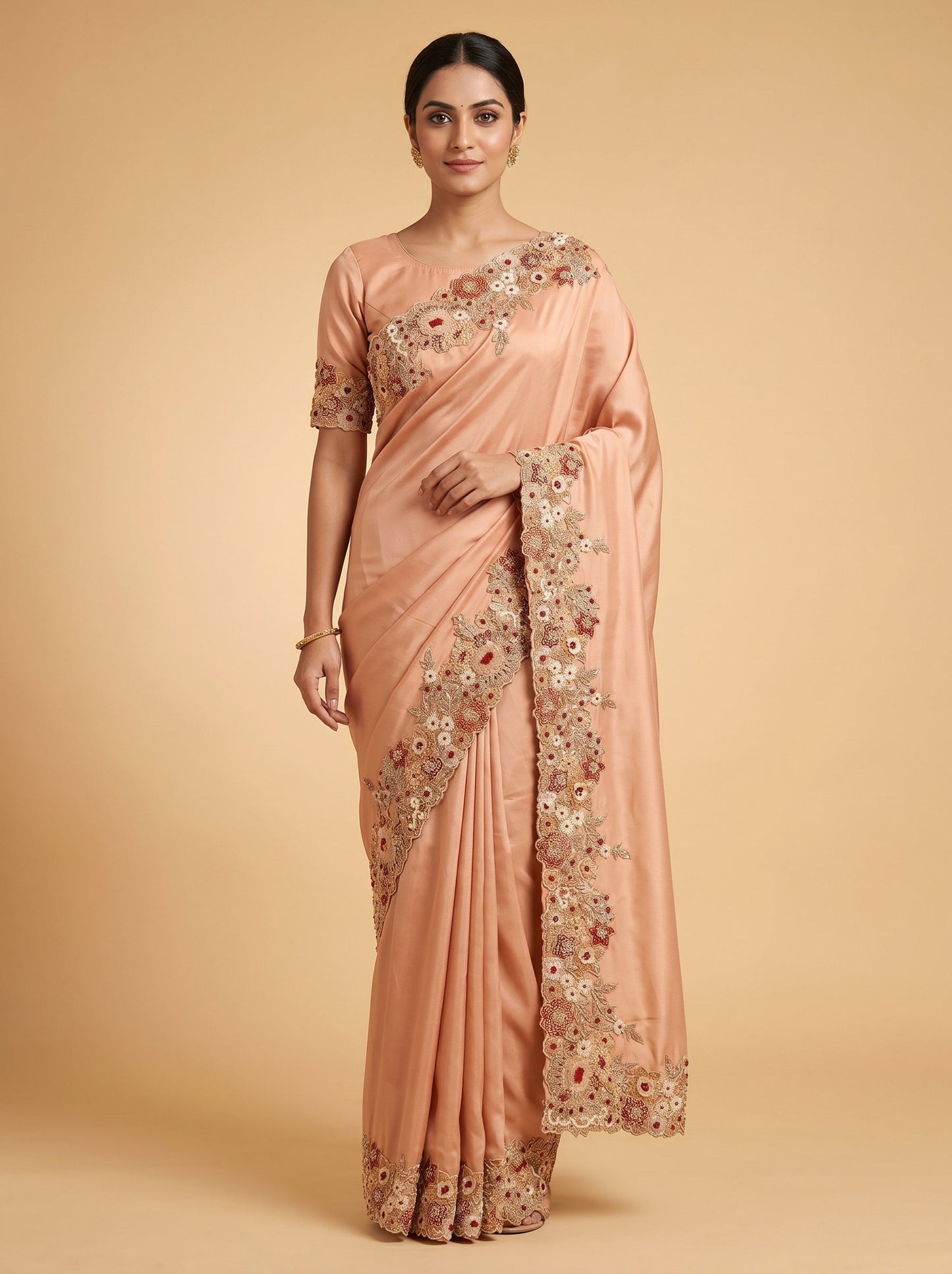 Beige Soft Craft Embroidered Saree