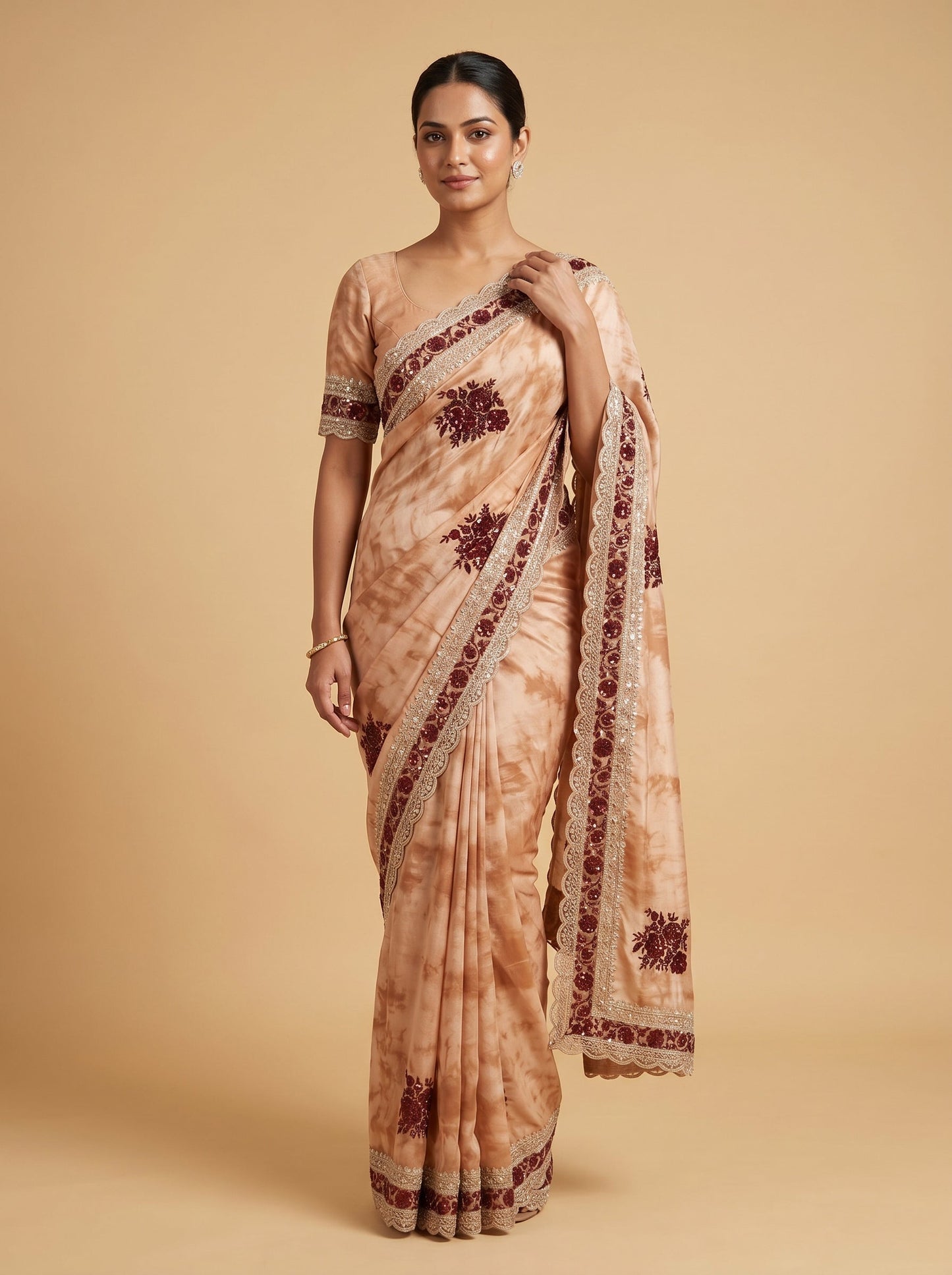 Beige Embroidered Saree with Minimal Work