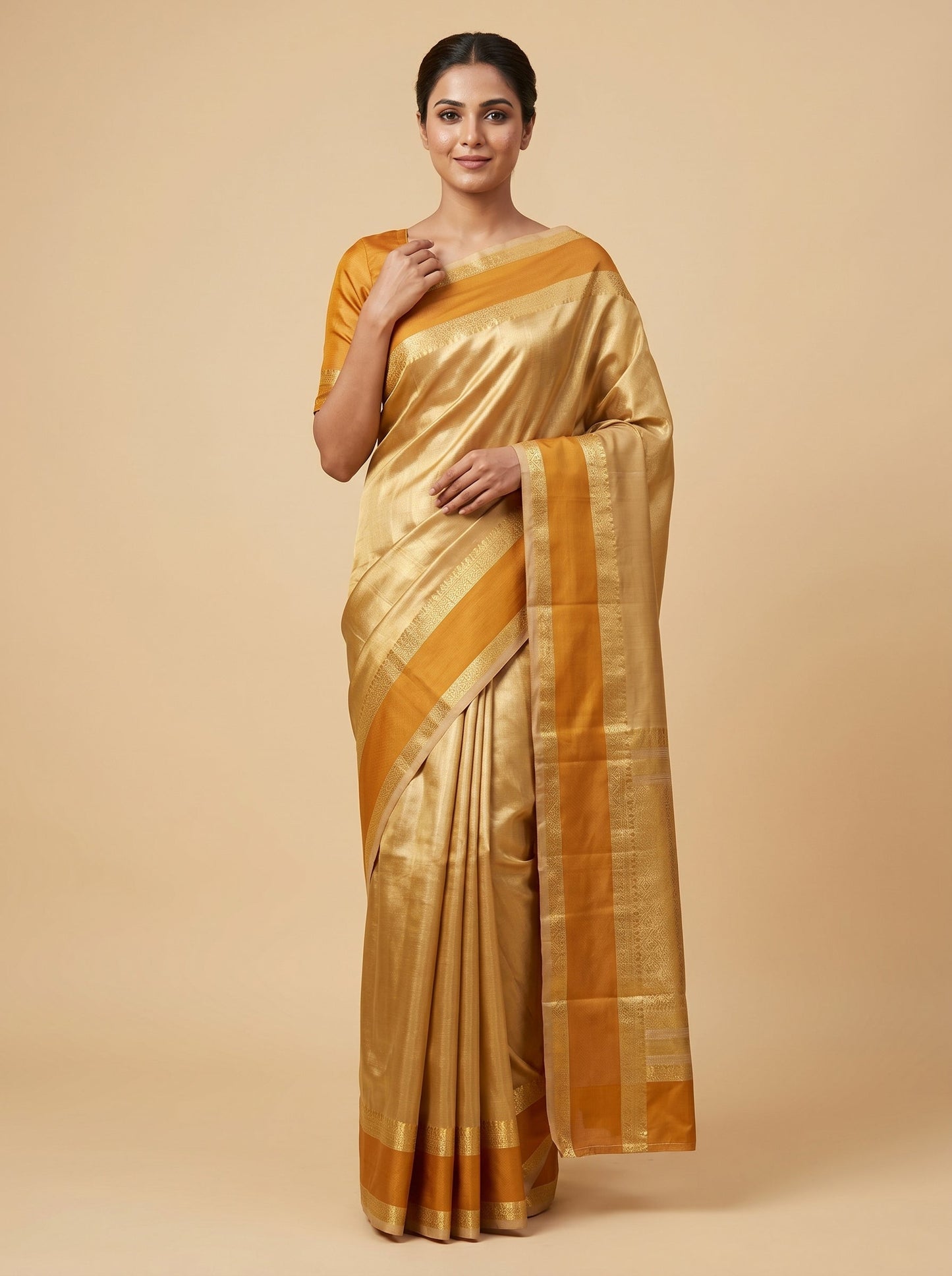 Beige Gold Muted Luxe Handloom Saree
