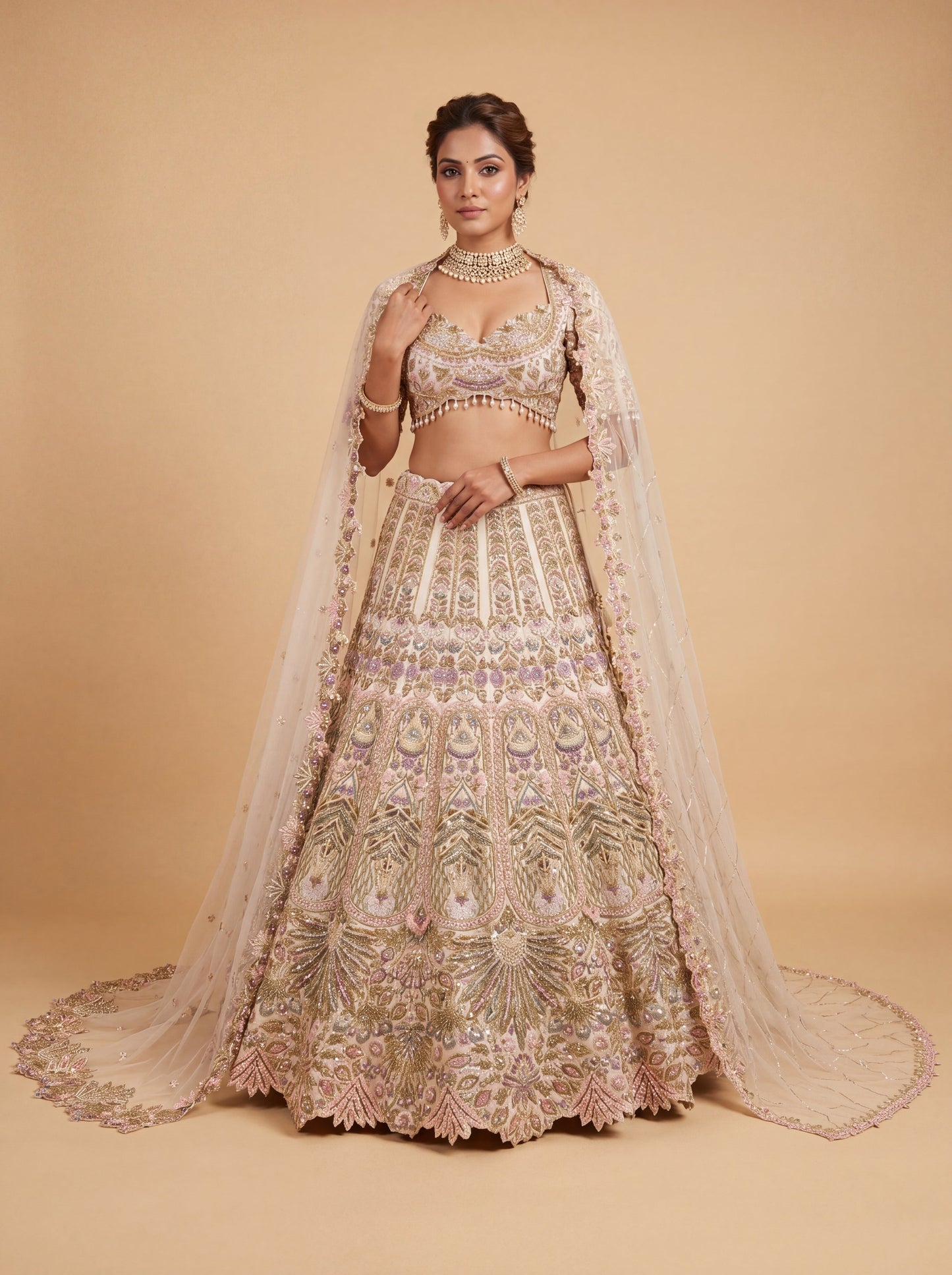 Beige Gold Pheras Bridal Lehenga With Rich Embellishment