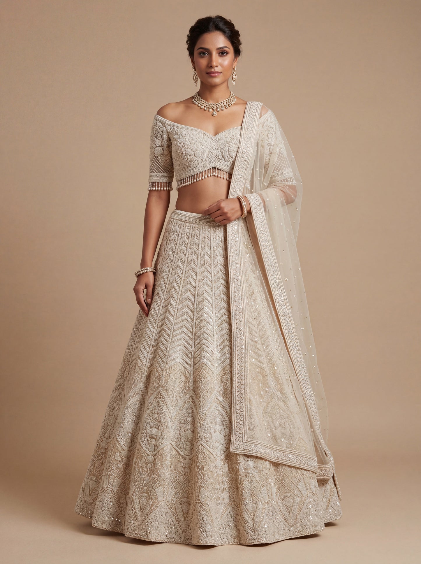 Beige Minimal Bridal Lehenga