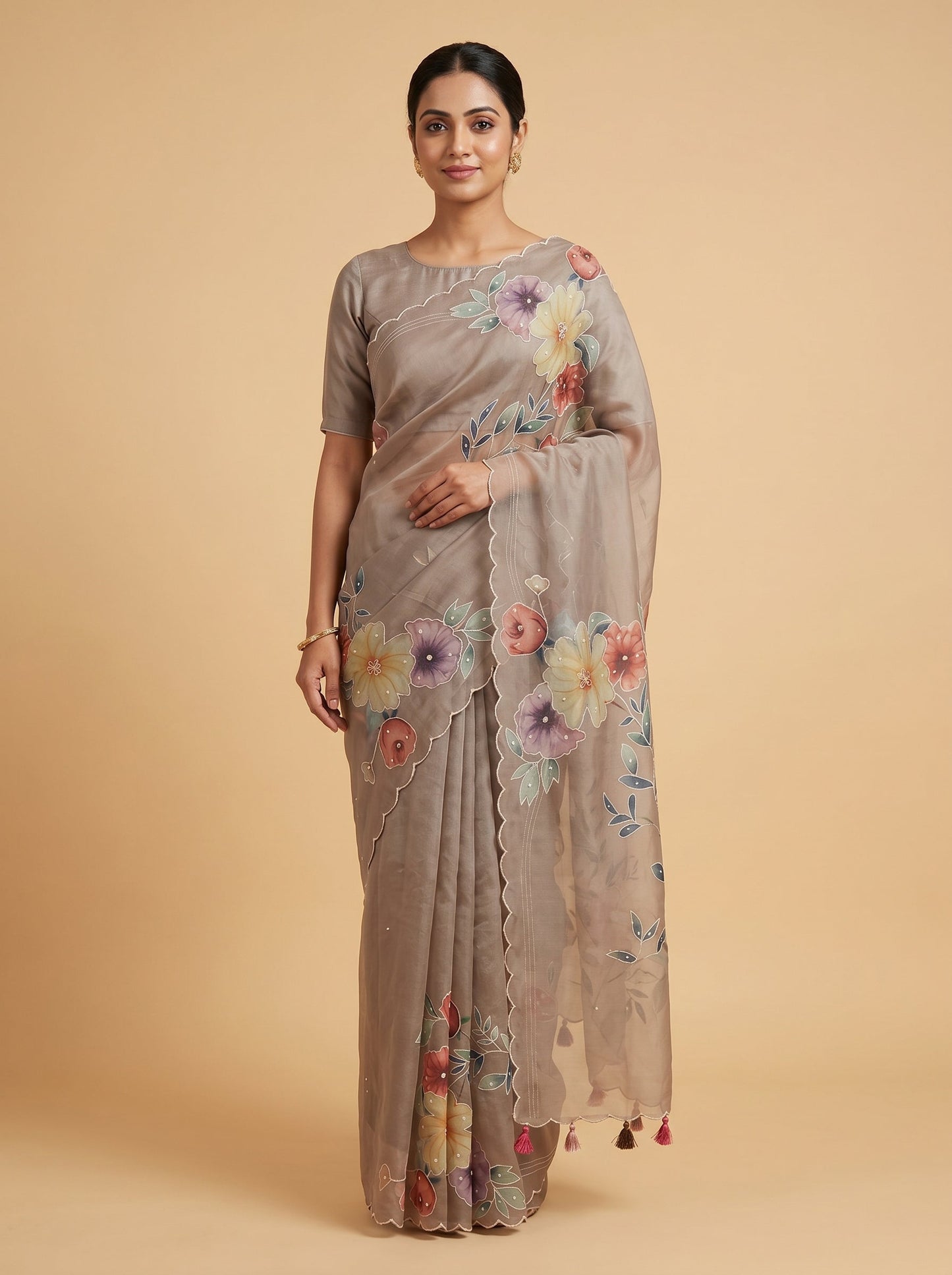 Beige Neutral Detail Embroidered Saree