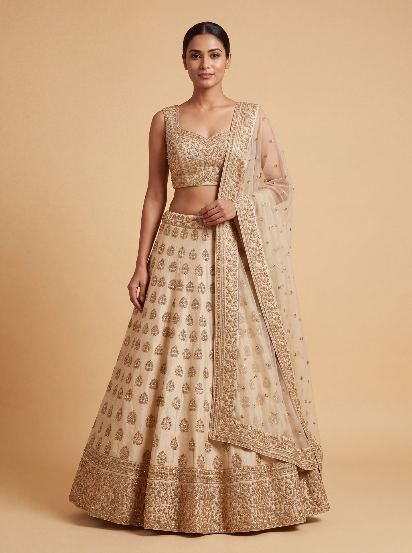 Beige Neutral Heritage Lehenga