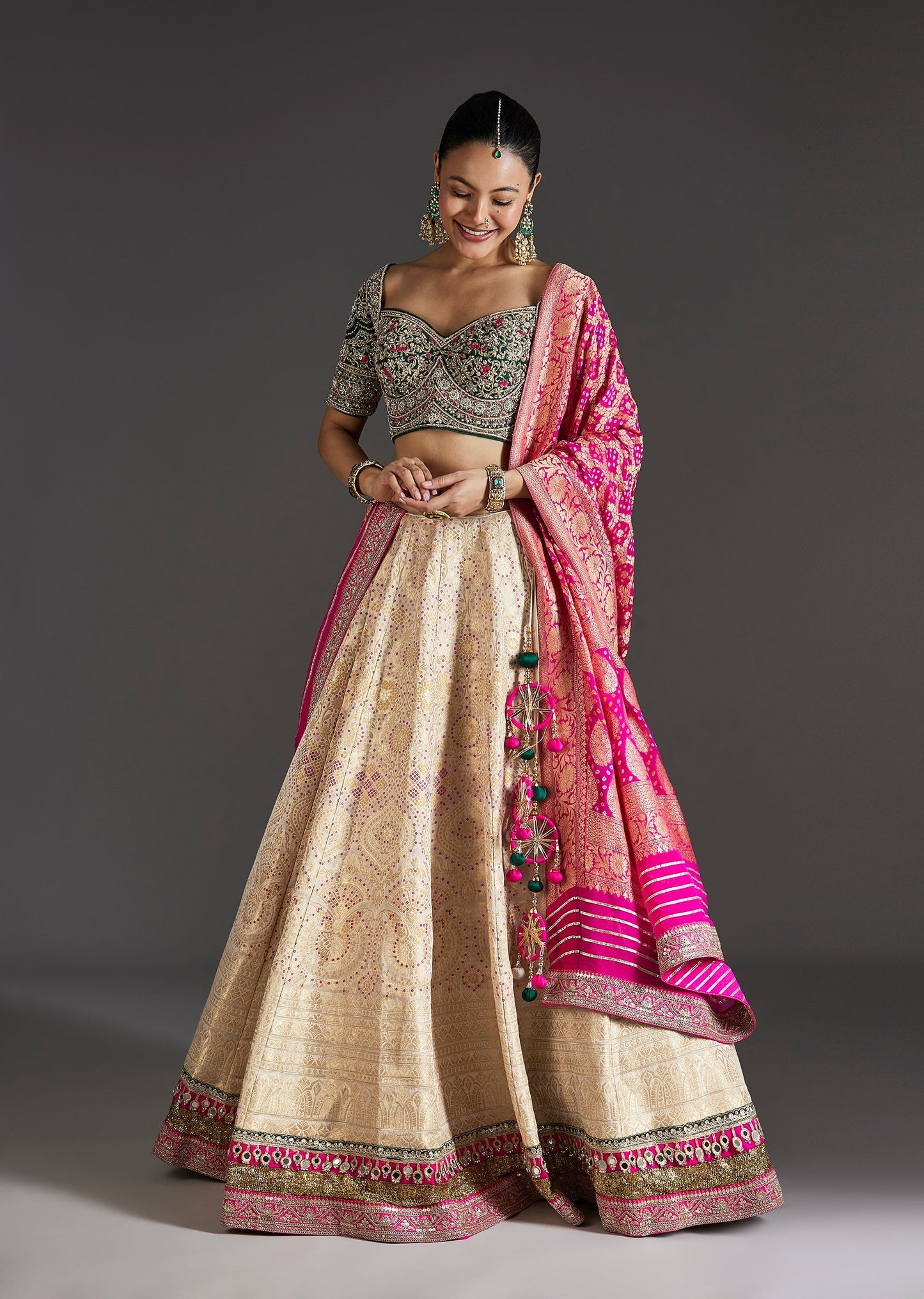 Beige Brocade Lehenga With Subtle Sparkle
