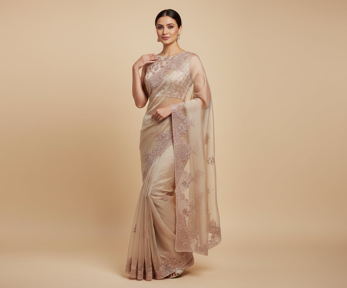 Beige Gentle Embroidered Saree