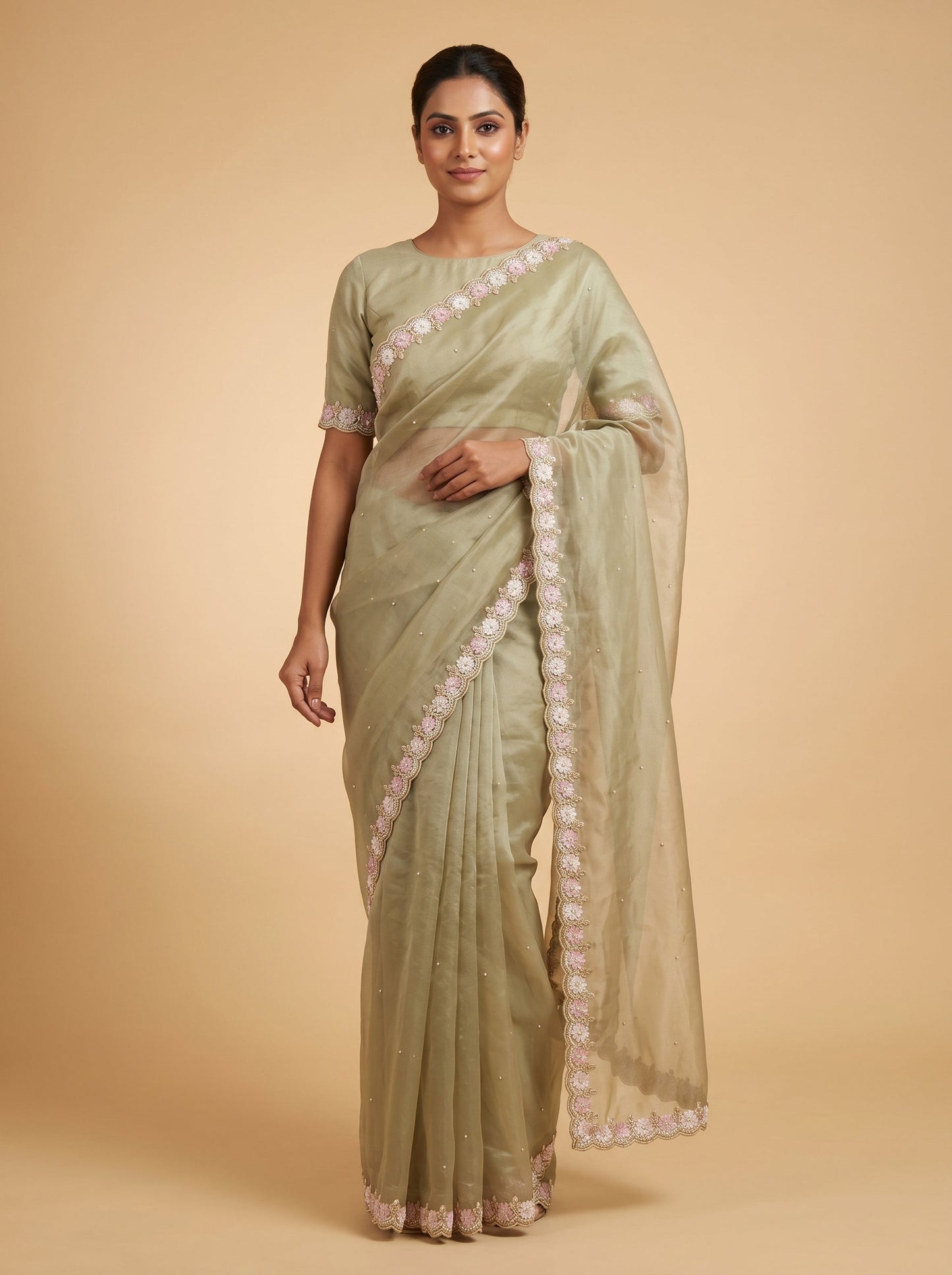 Beige Understated Embroidered Saree