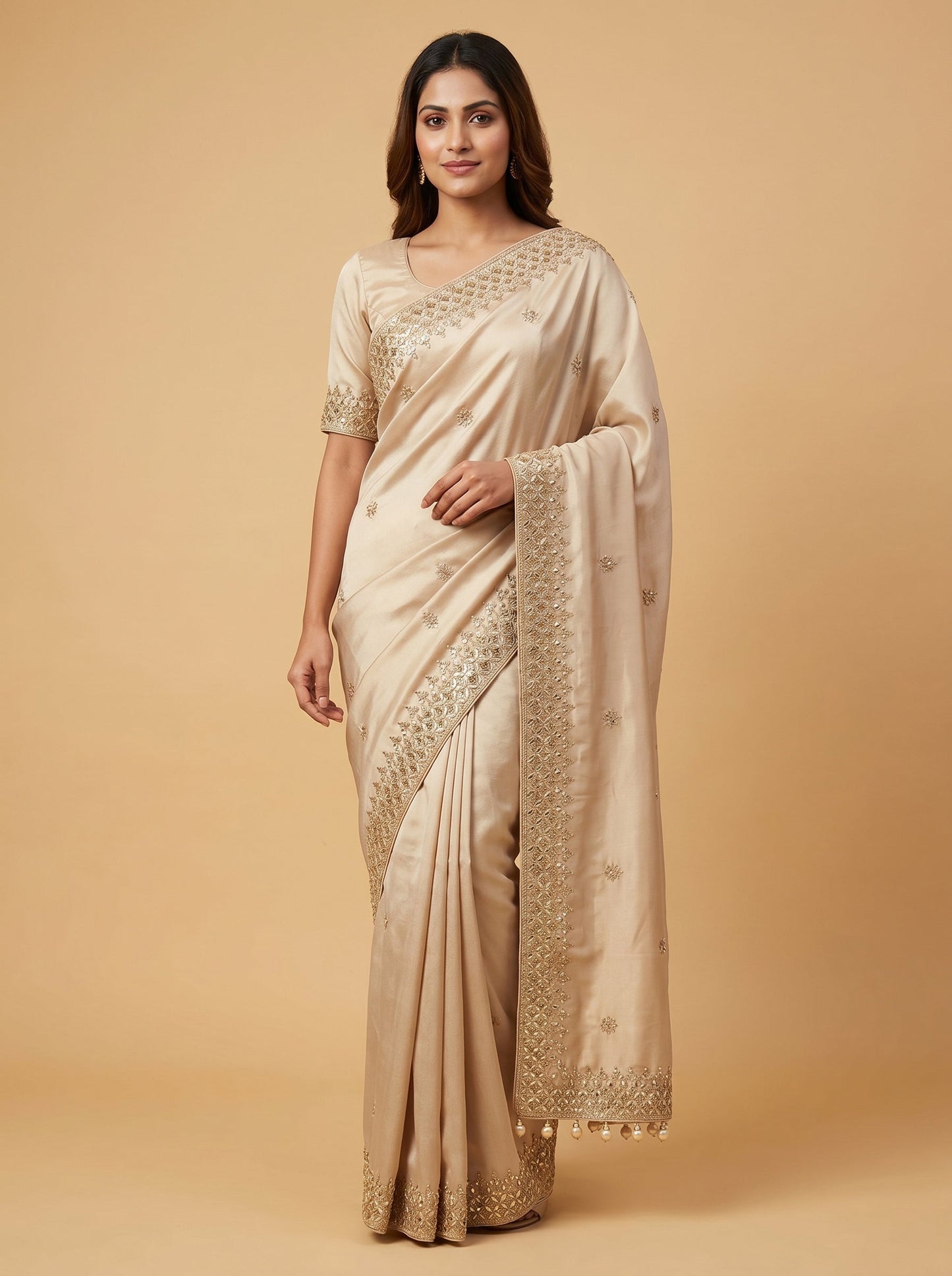 Beige Subtle Embellished Saree