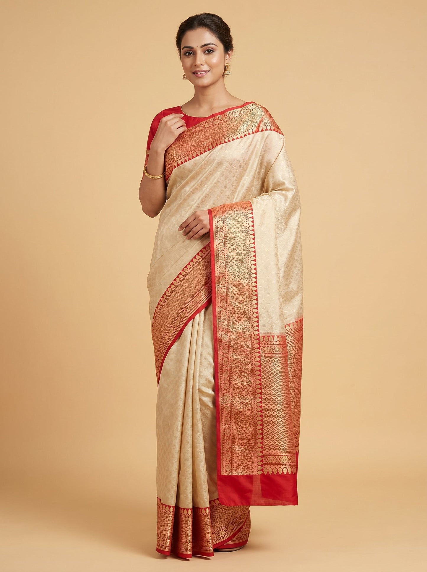 Beige Subtle Texture Handloom Saree
