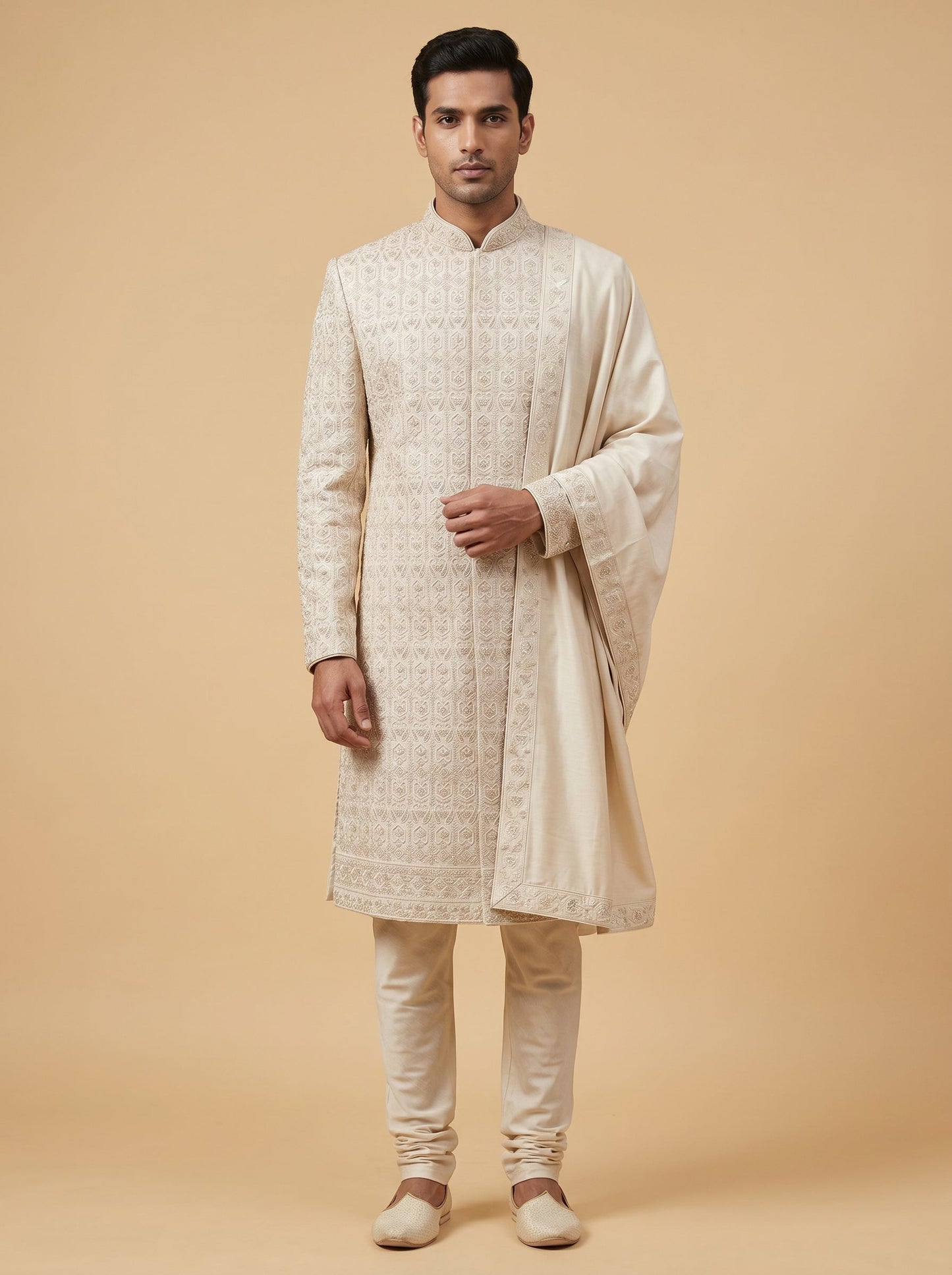 Beige Wedding Sherwani
