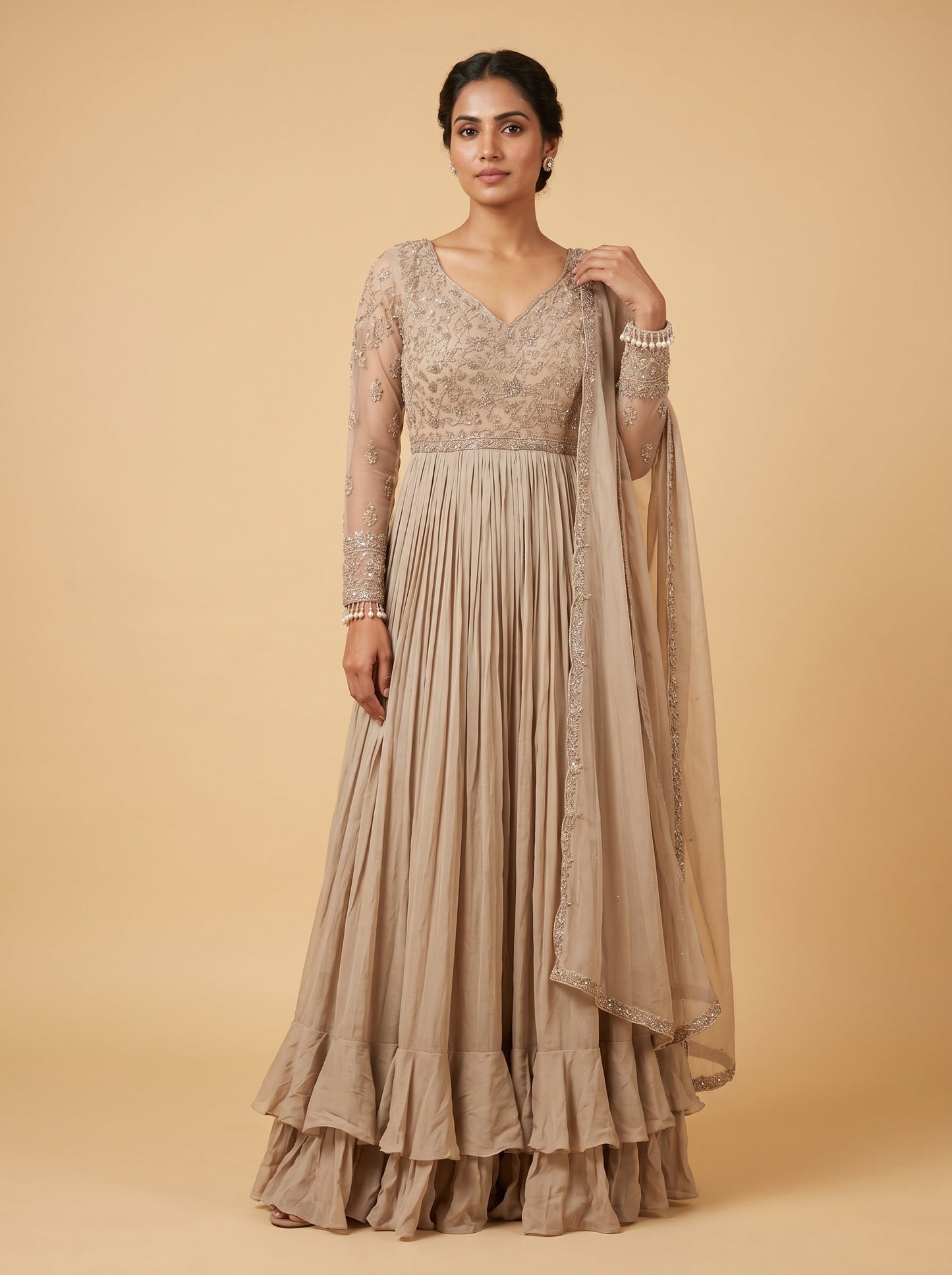 Beige Work Anarkali