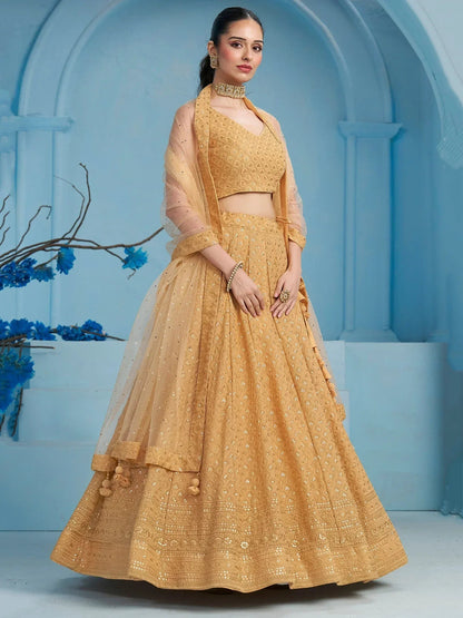 Tulsi Art Bewitching Beige Thread Embroidered Georgette Monochrome Lehenga Choli