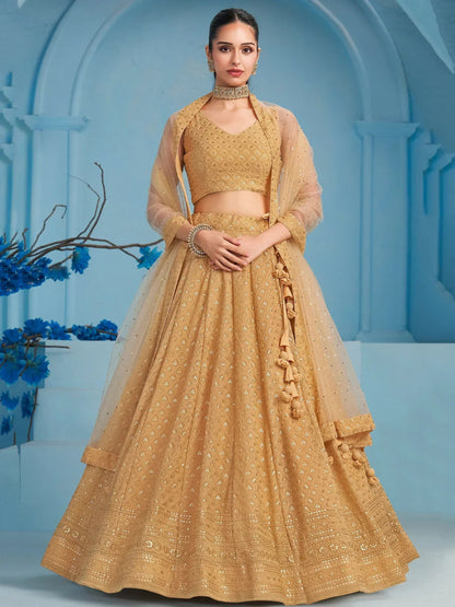 Tulsi Art Bewitching Beige Thread Embroidered Georgette Monochrome Lehenga Choli
