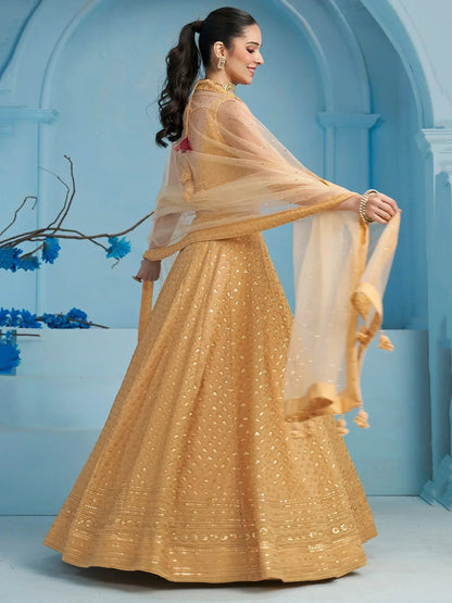 Tulsi Art Bewitching Beige Thread Embroidered Georgette Monochrome Lehenga Choli