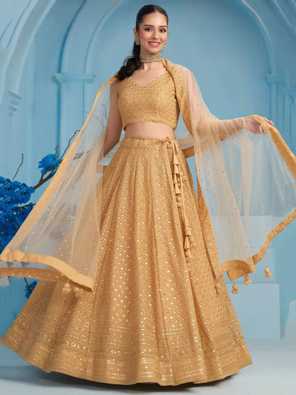 Tulsi Art Bewitching Beige Thread Embroidered Georgette Monochrome Lehenga Choli