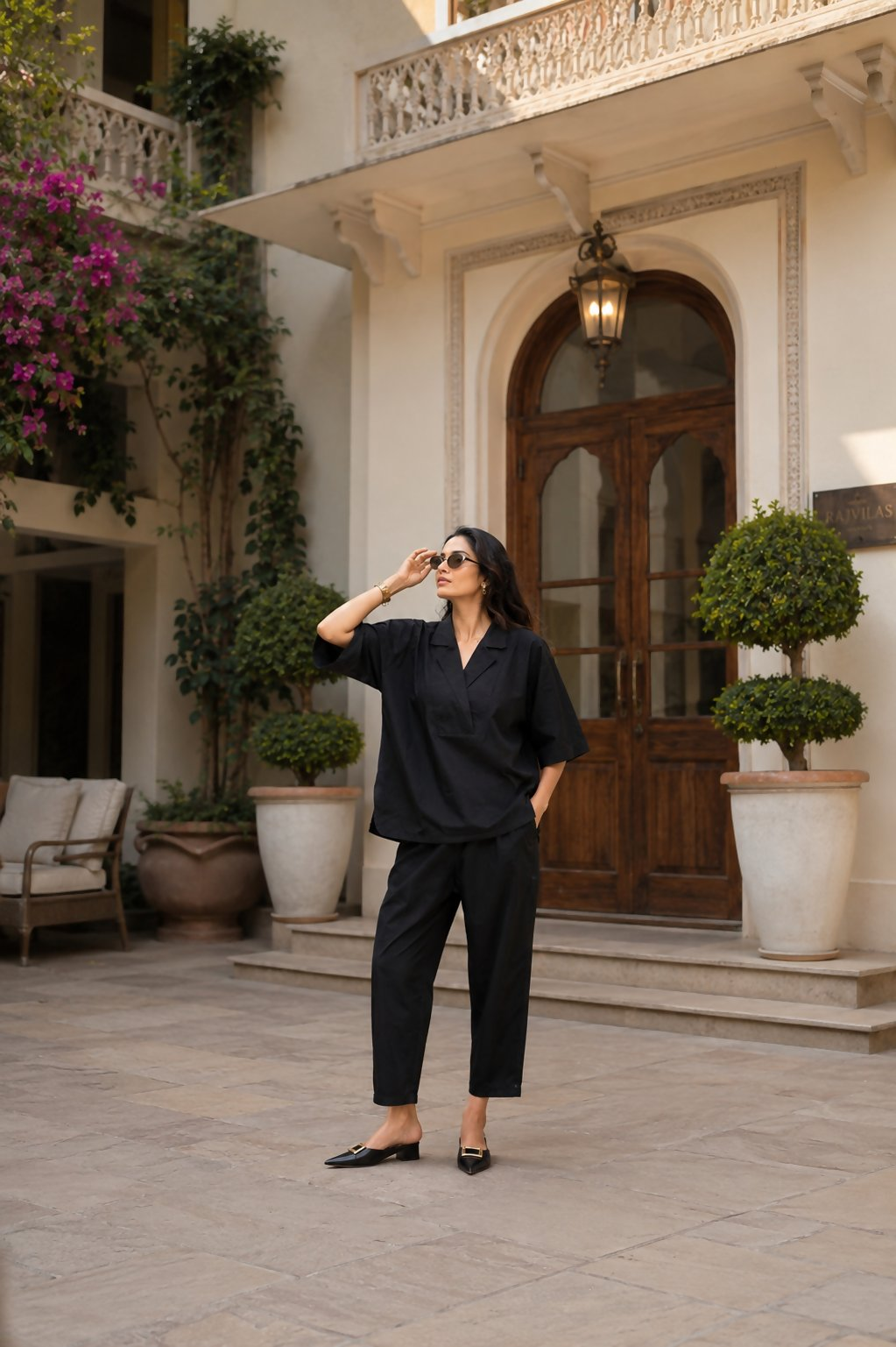 Aayaa Designer Pure Cotton Cord Set-Black