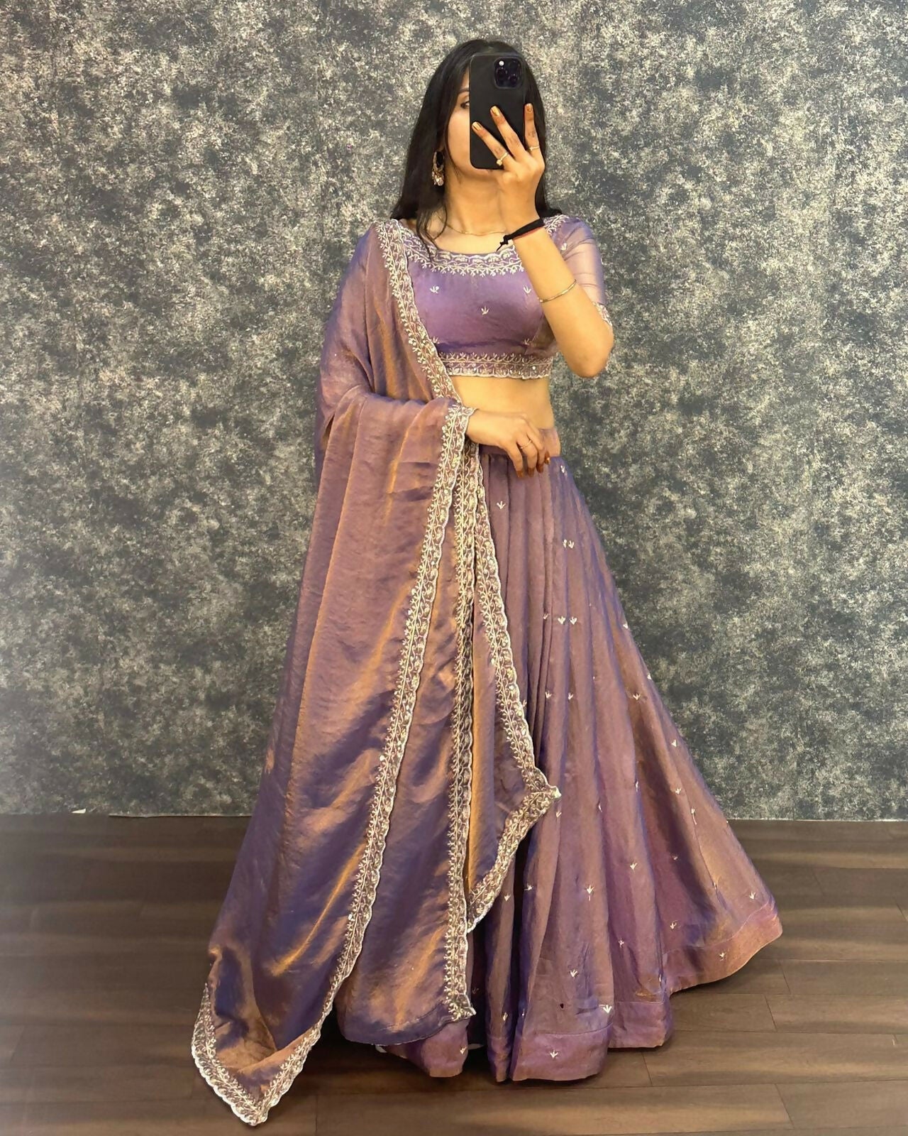 Teeya Creation Womens New Trendy Radiant Purple Hand-Embroidered Silk Lehenga Choli Set