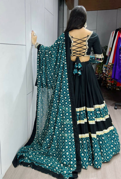 Yash Enterprise Green Black Rayon Cotton Embroidery Semi Stitched Navratri Top Chaniya Choli