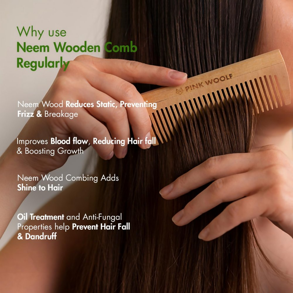 Pink Woolf Neem Wooden Comb Set for Men & Women