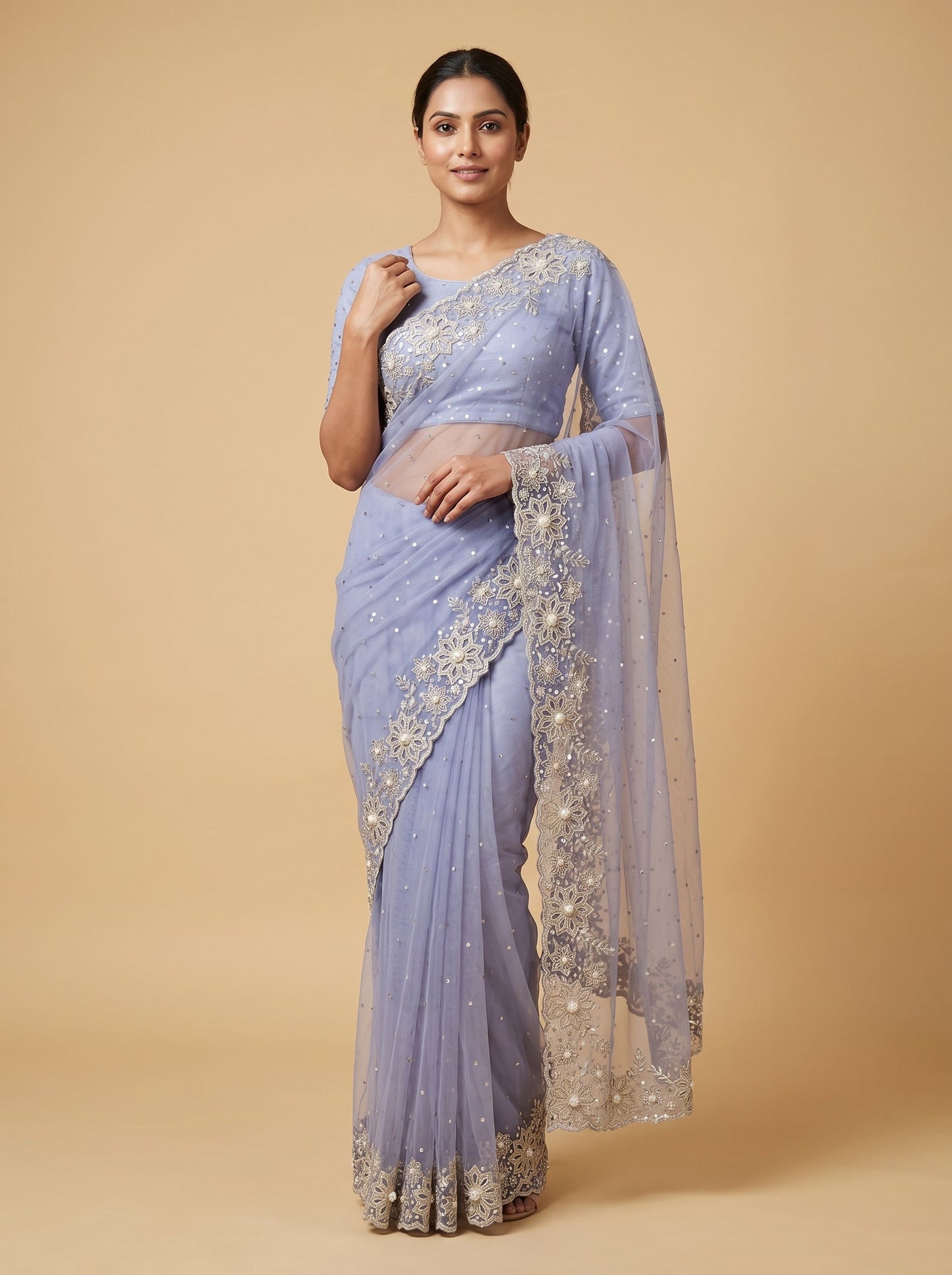 Black Blue Midnight Fusion Embroidered Saree