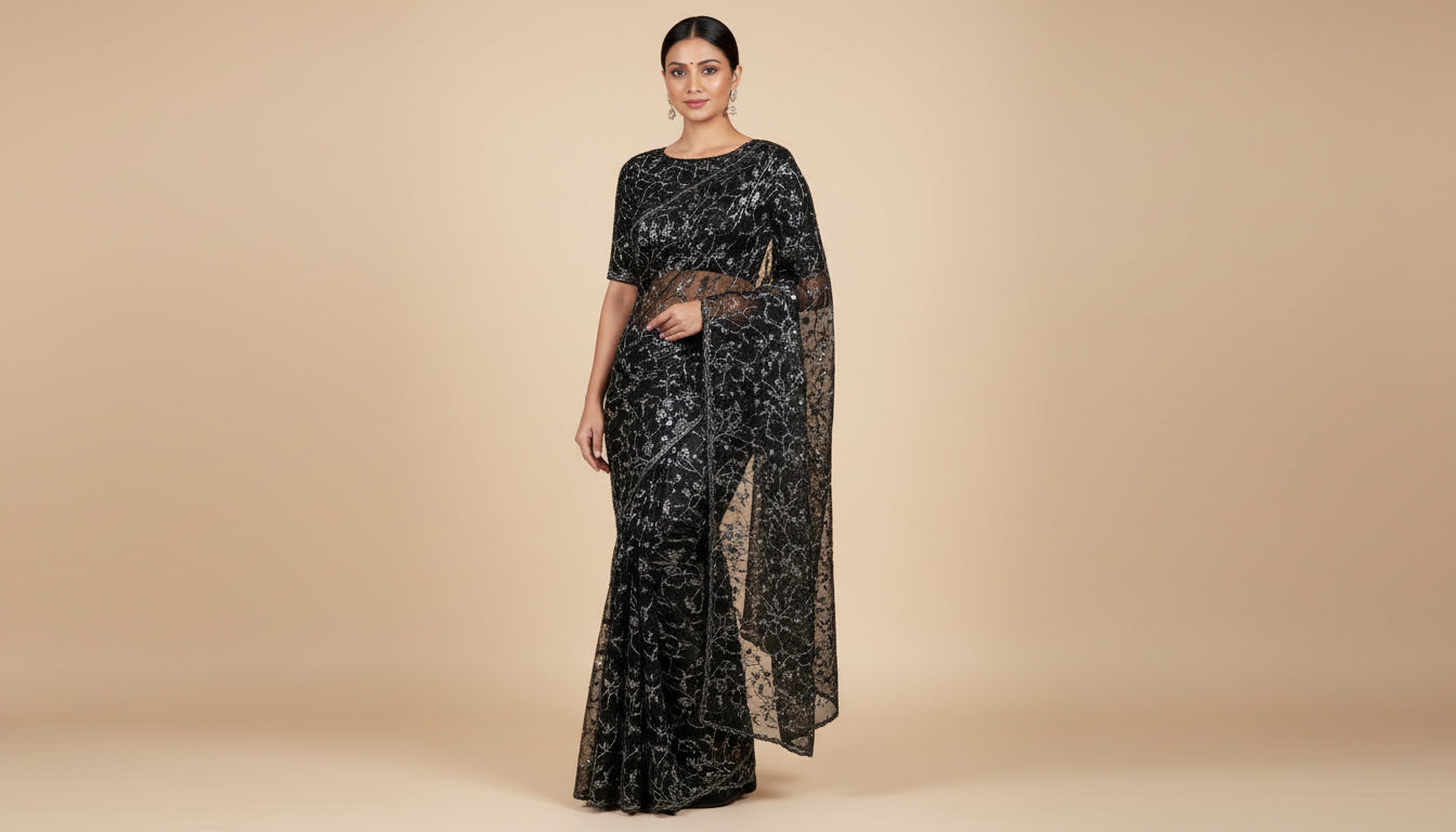 Black Power Embroidered Saree