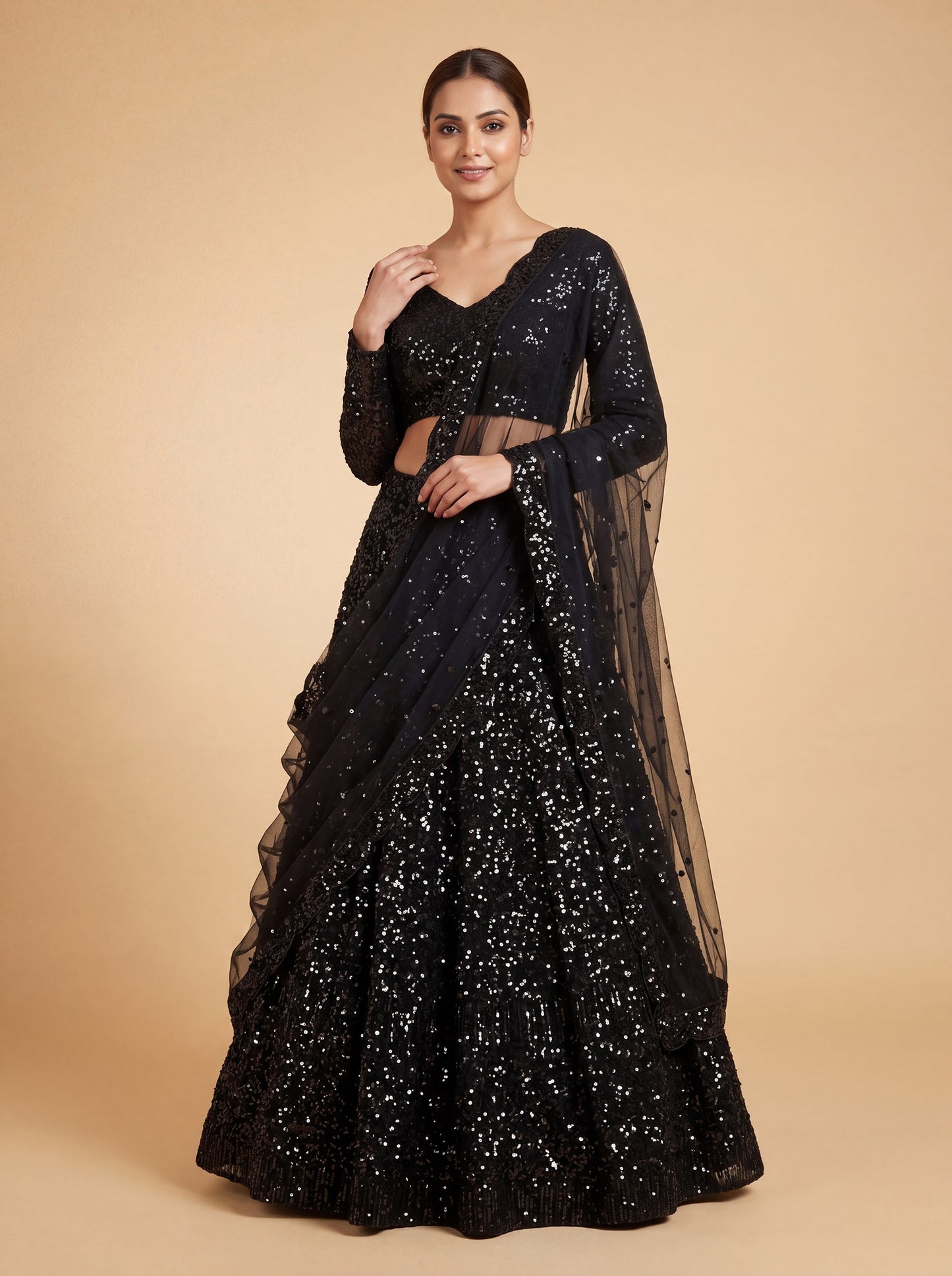Black Bridal Contemporary Bold Lehenga