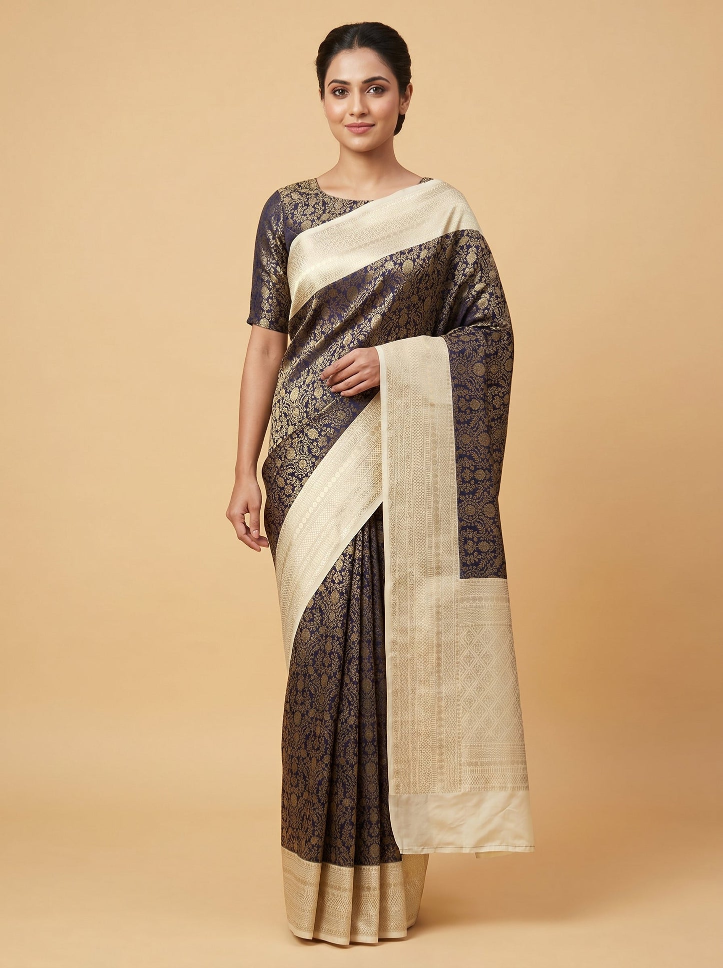 Black Cream Whisper Handloom Saree
