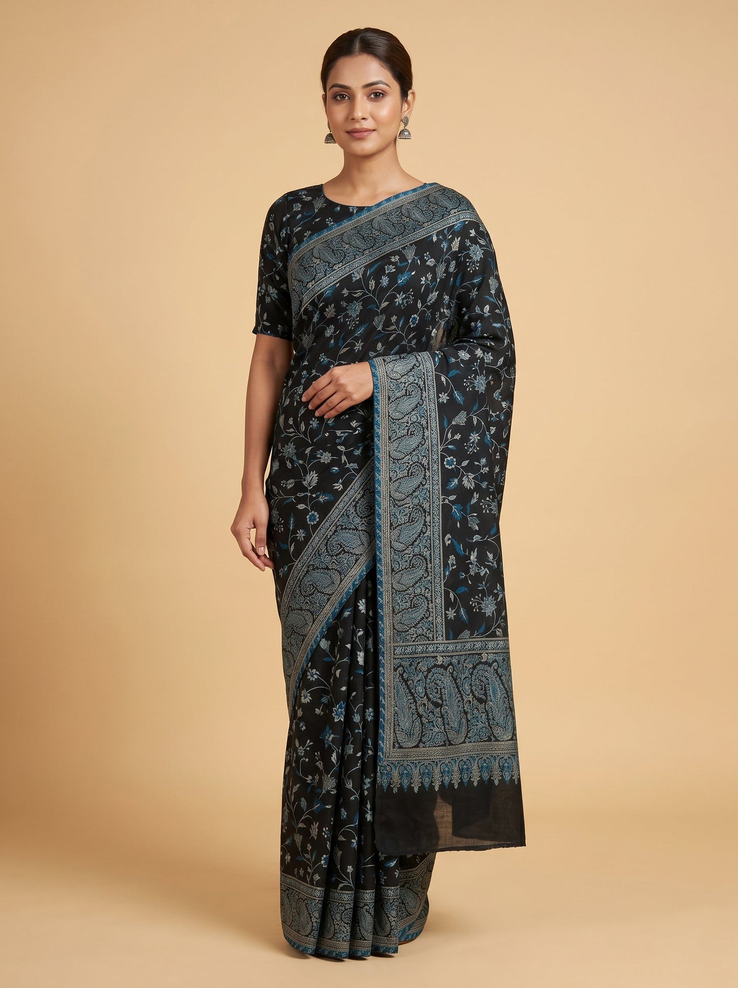 Black Defined Frame Handloom Saree
