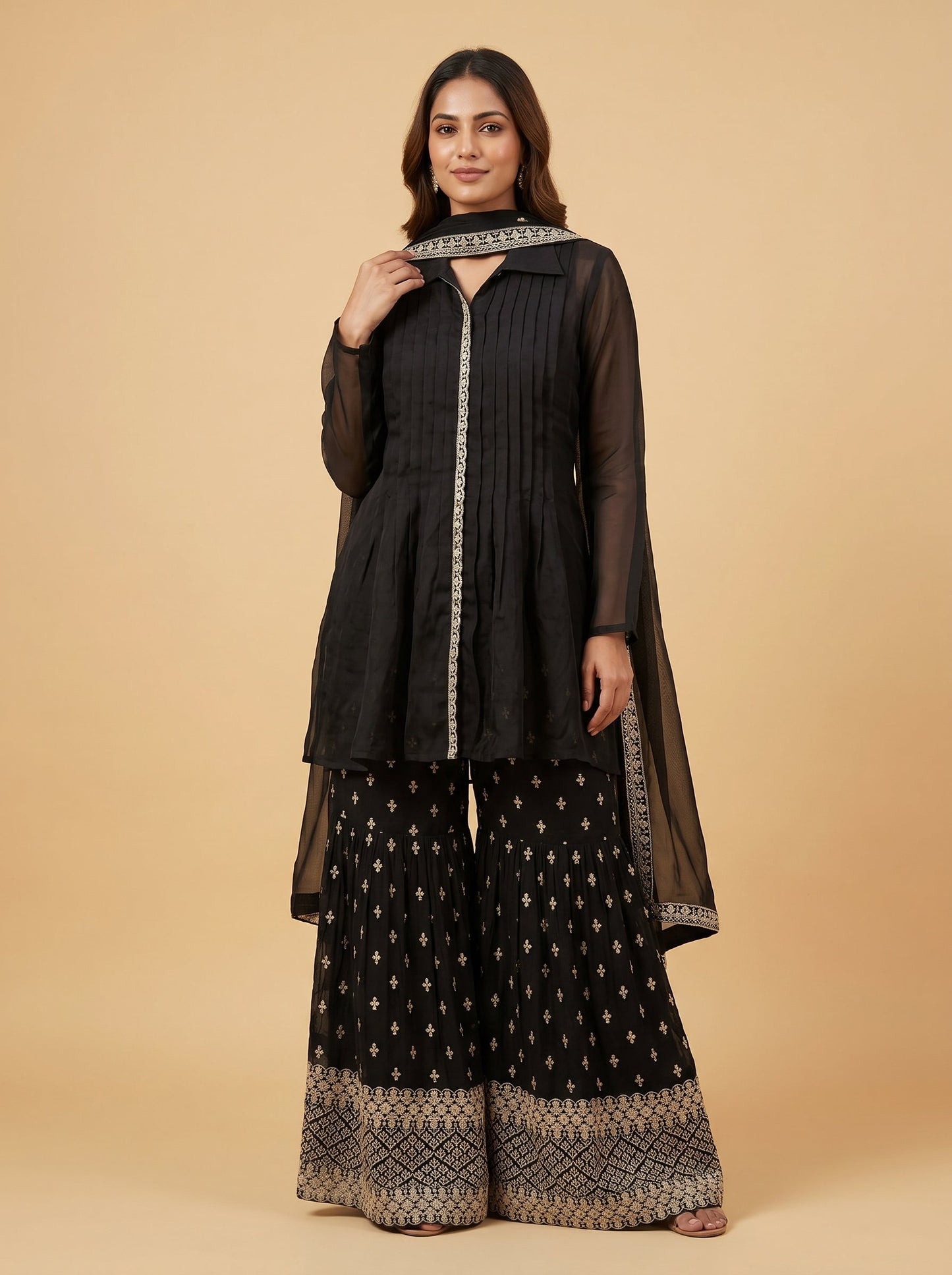 Black Designer Crepe Printed Palazzo Set