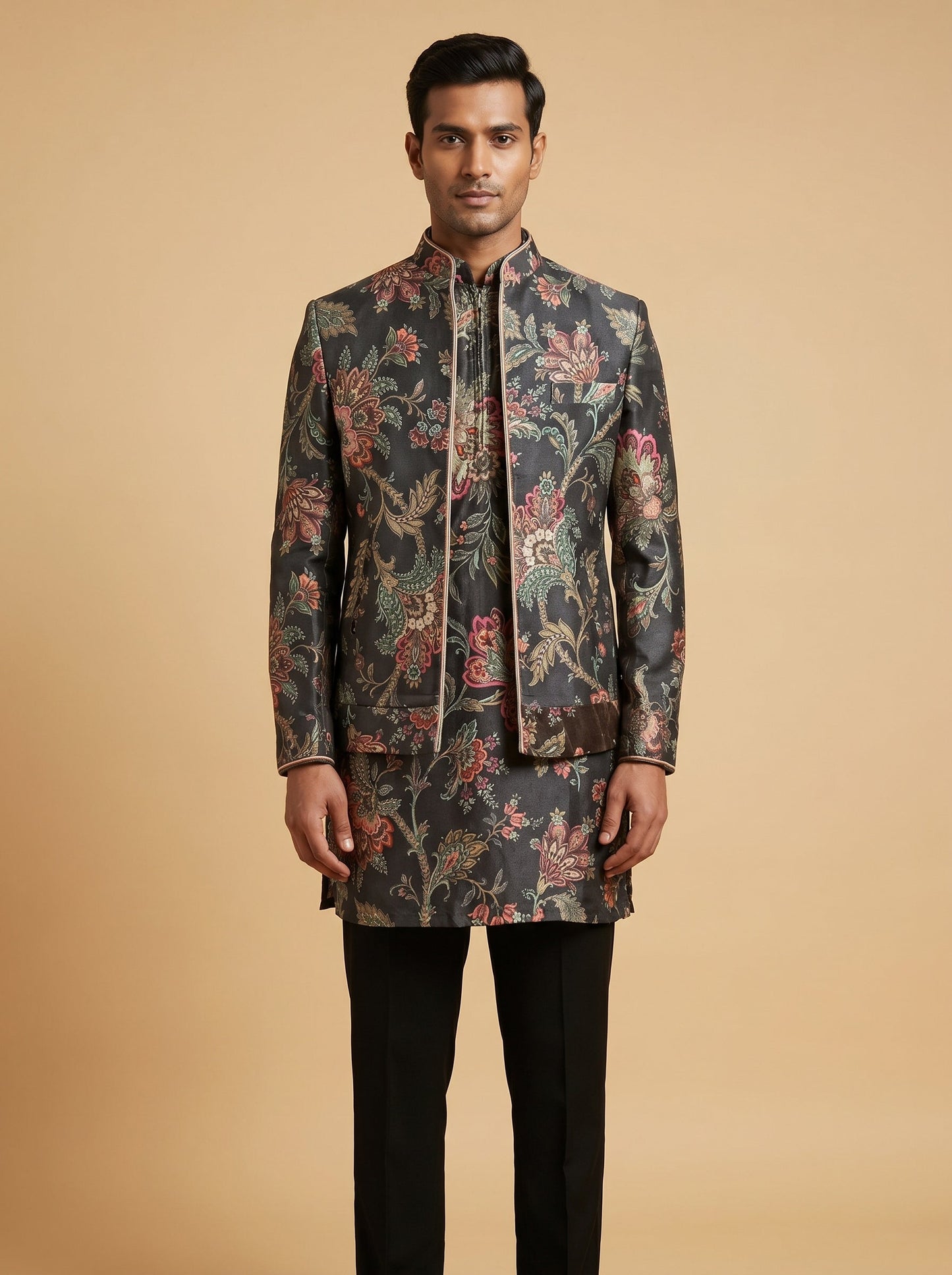 Black Elegant Jacket Kurta Set
