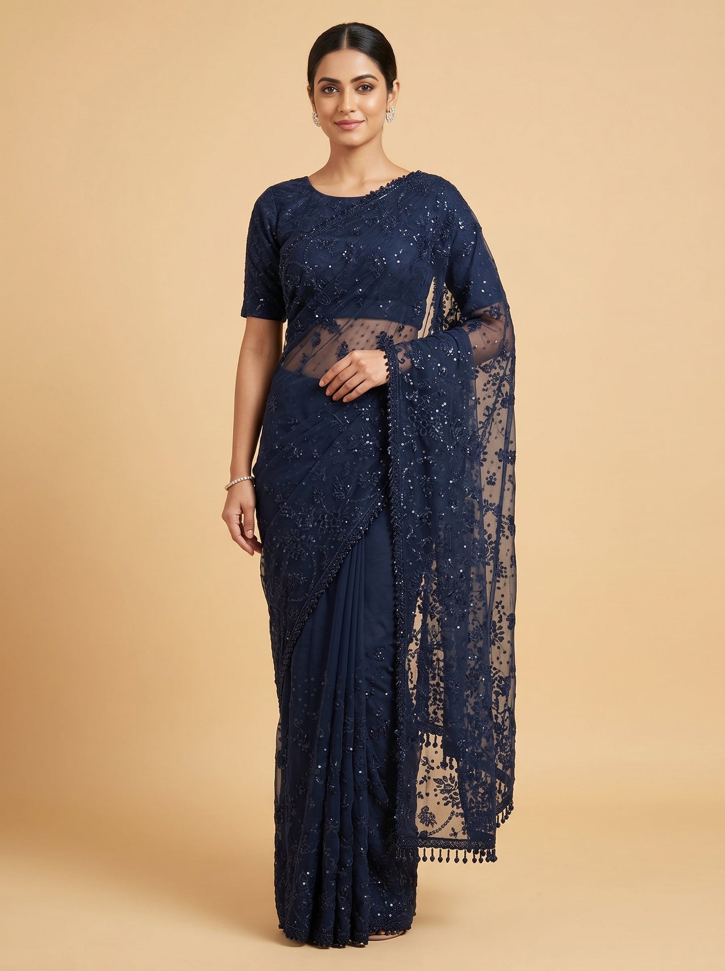 Black embroidered saree with intricate design
