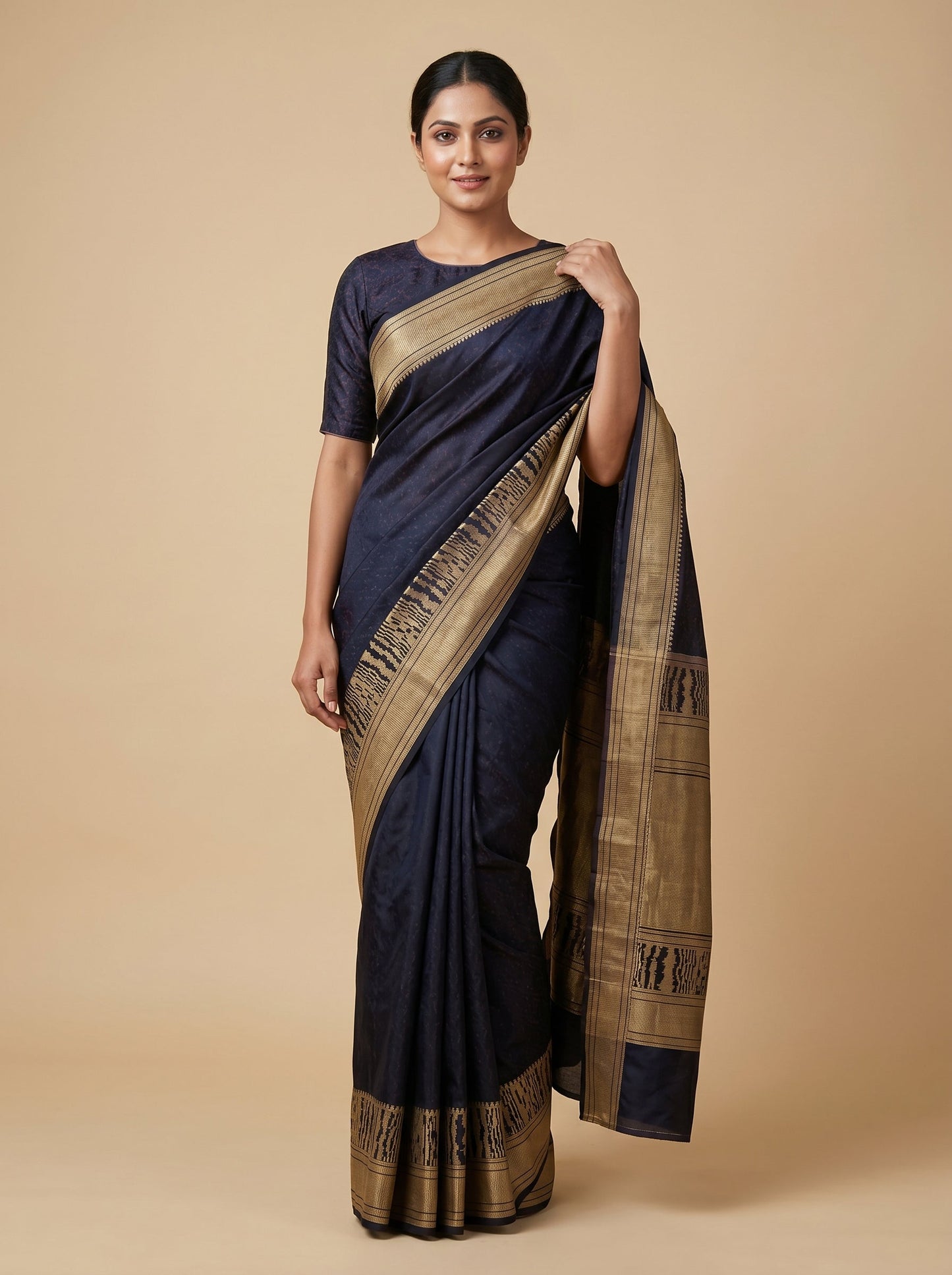 Black Etched Trim Handloom Saree