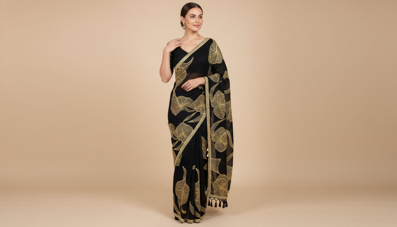 Black Night Embroidered Saree
