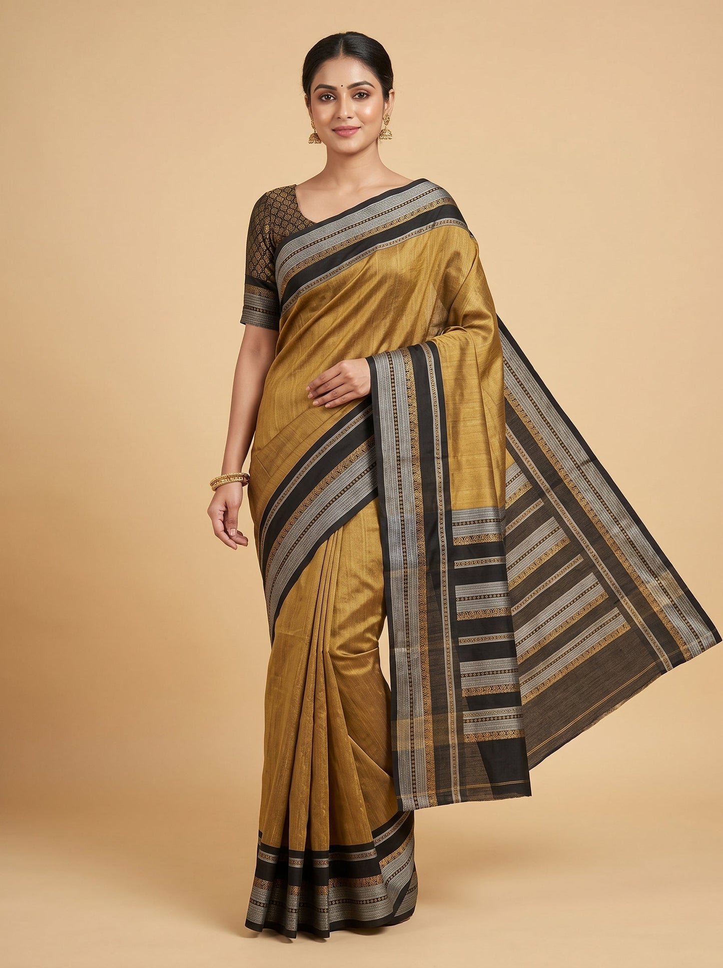Black Gold Luxe Contrast Handloom Saree