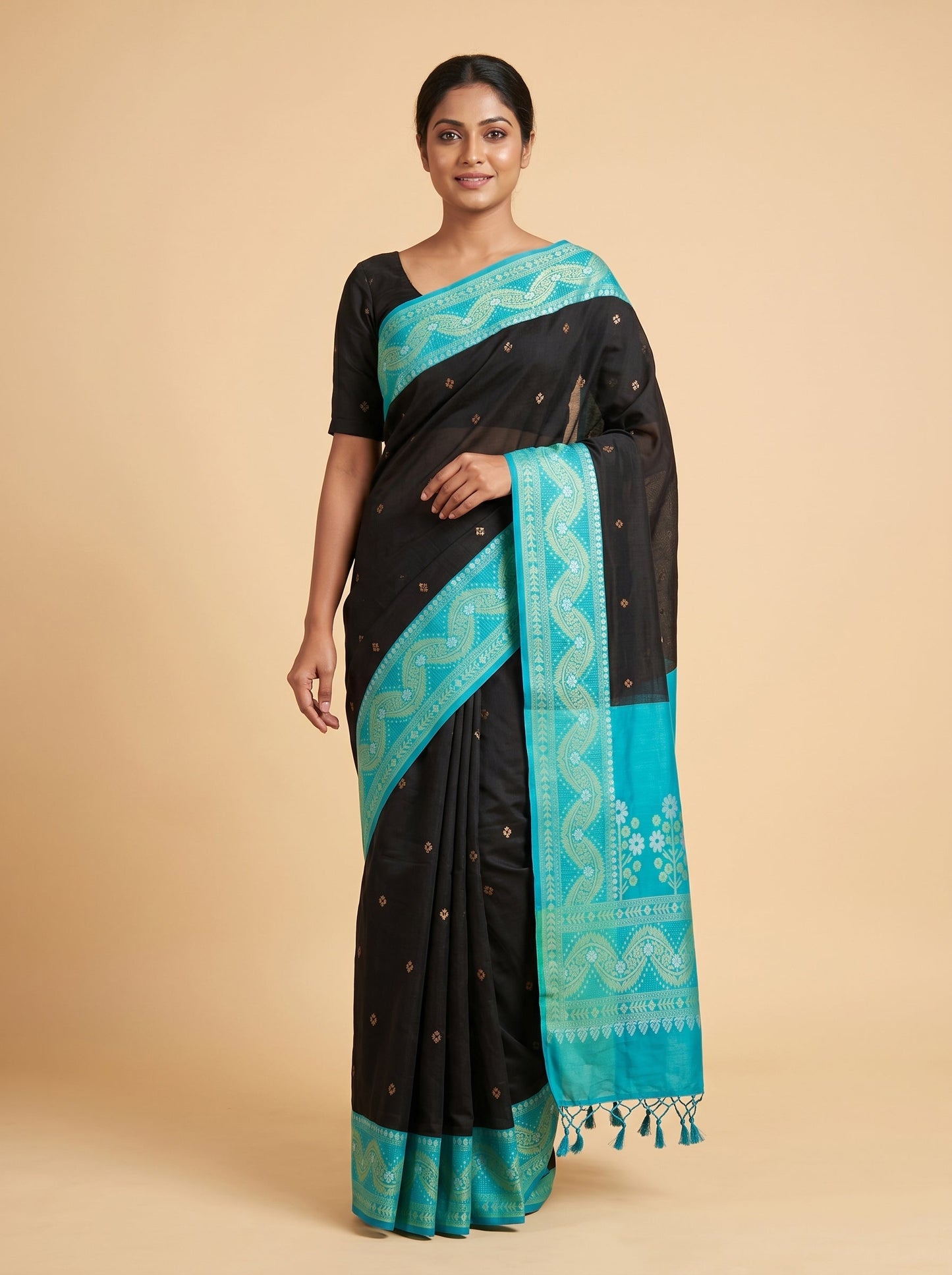 Black Green Dual Harmony Handloom Saree