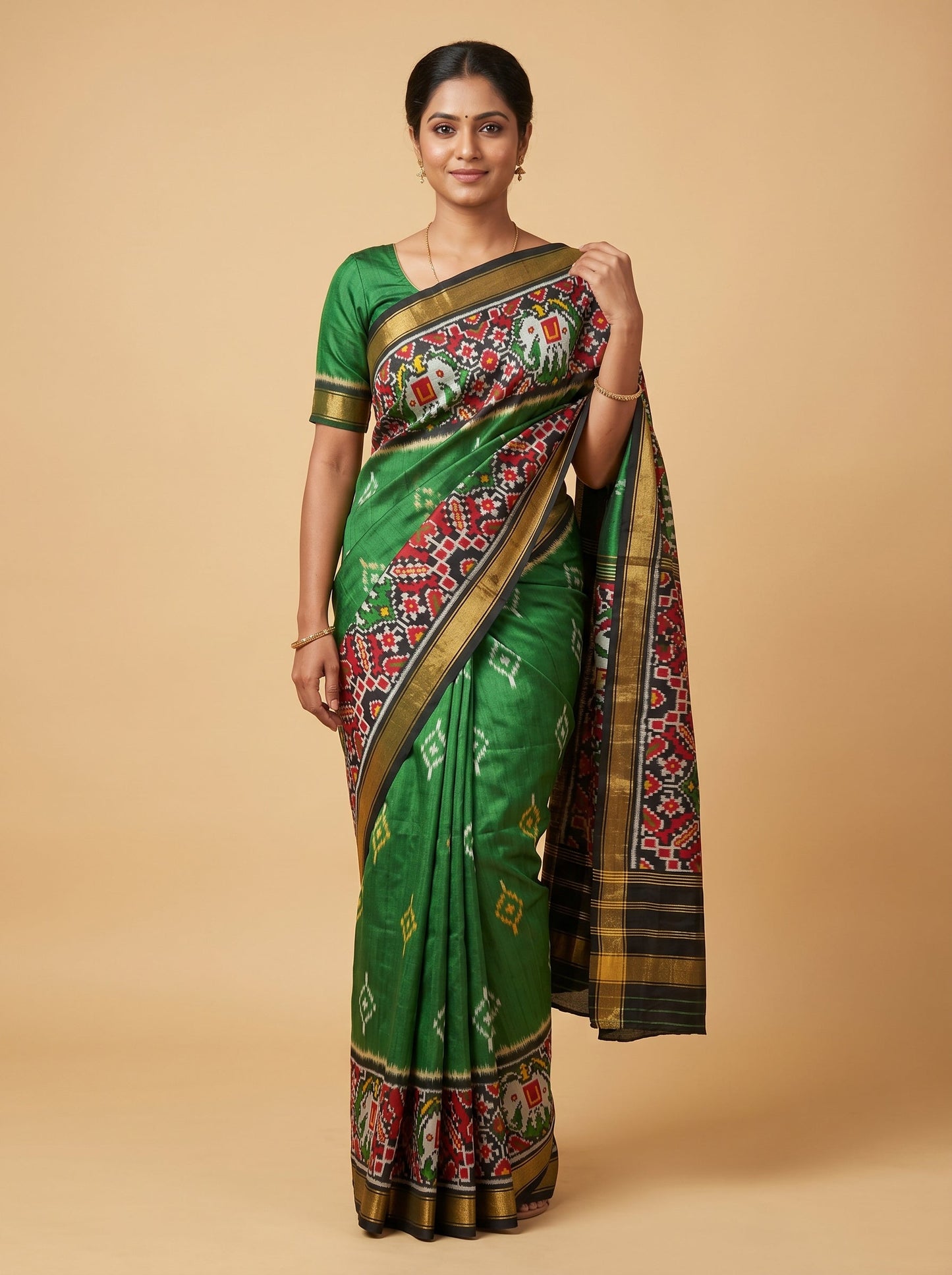 Black Green Fusion Saree