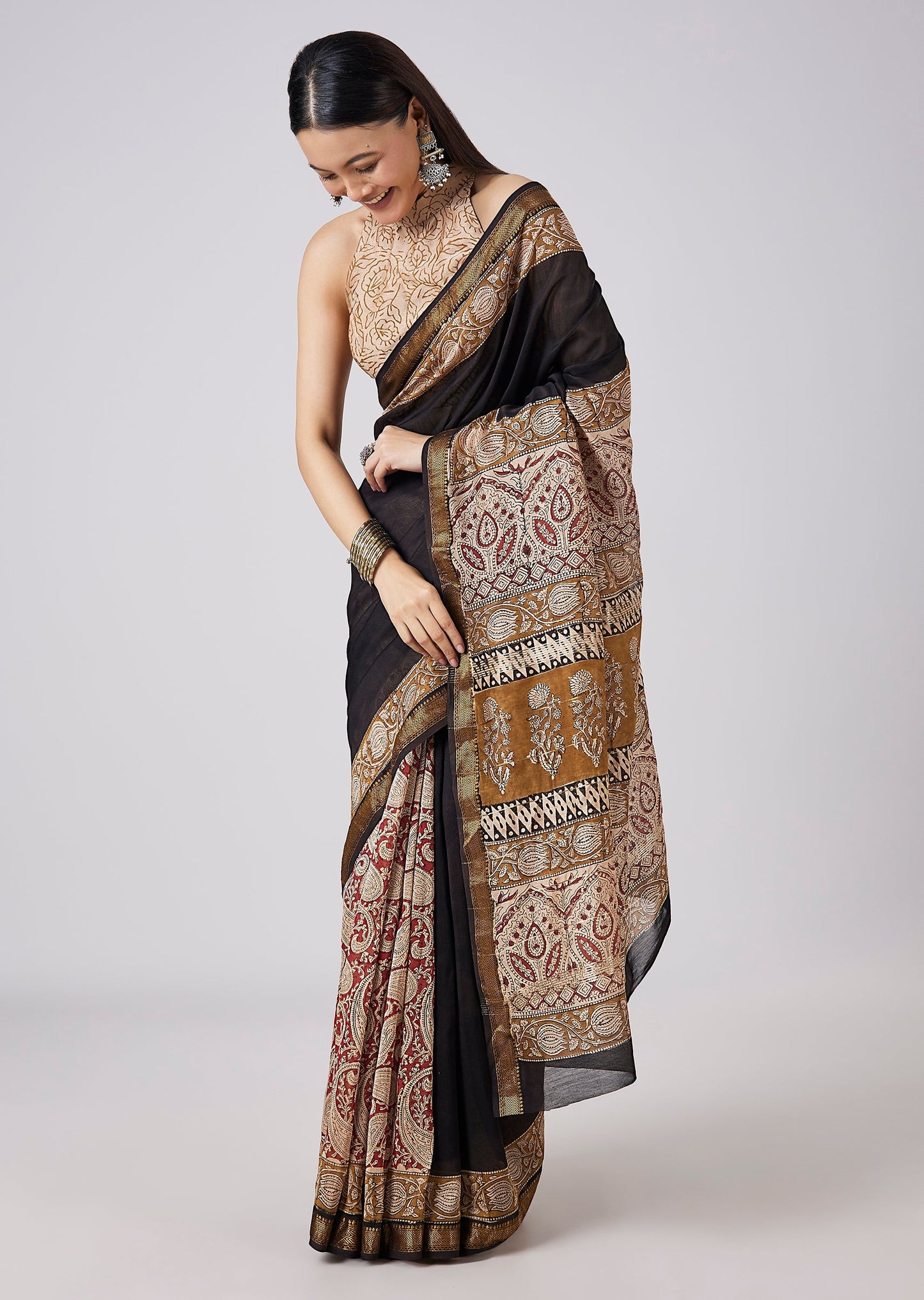 Black Hand Painted Saree with Blouse