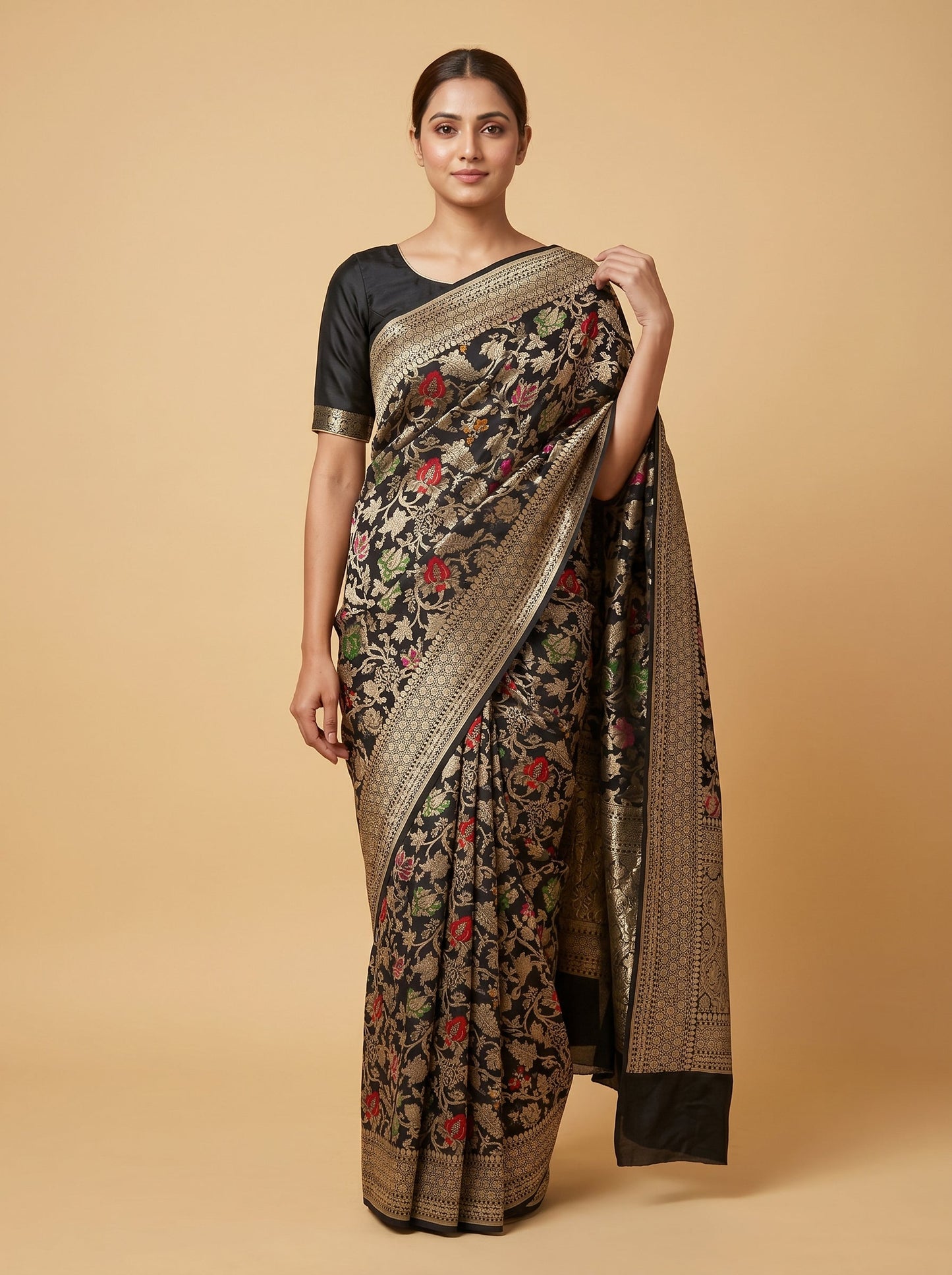 Black Defined Silhouette Handloom Saree