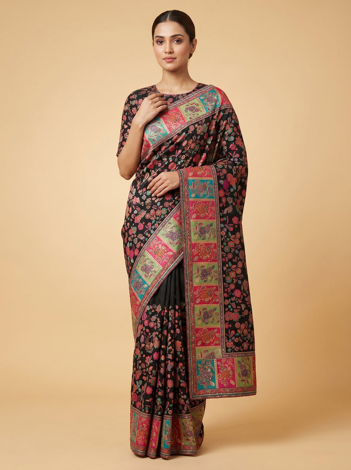 Black Handloom Saree with Sculpted Form